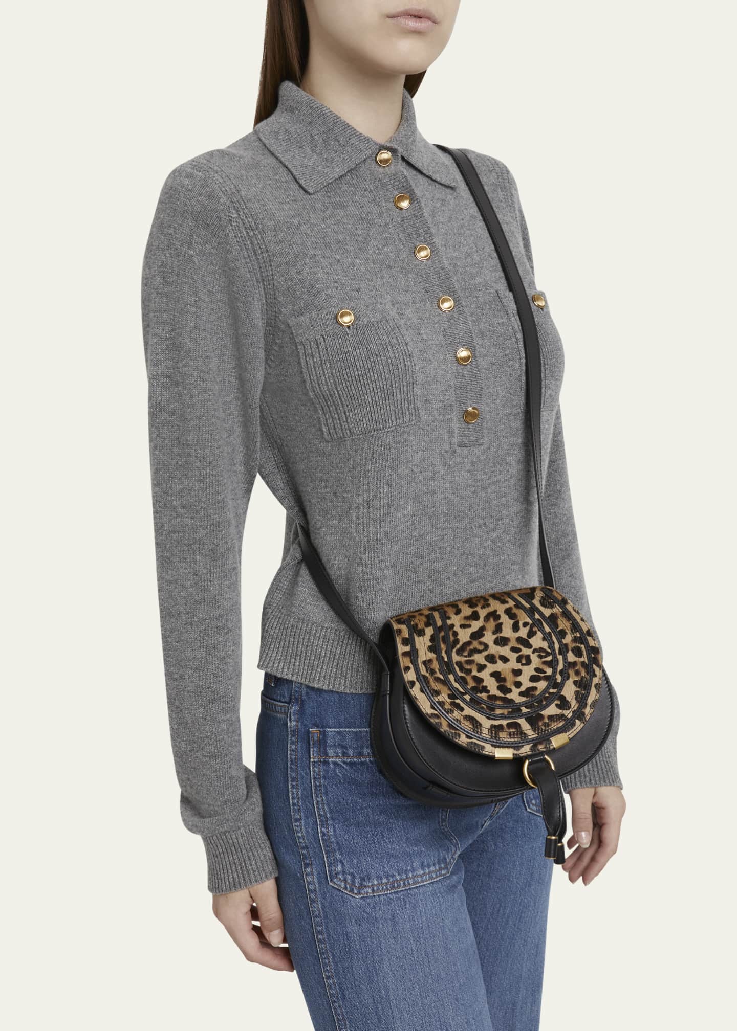 Chloe Marcie Small Crossbody Bag in Leopard-Print Calf Hair Image 2 of 5