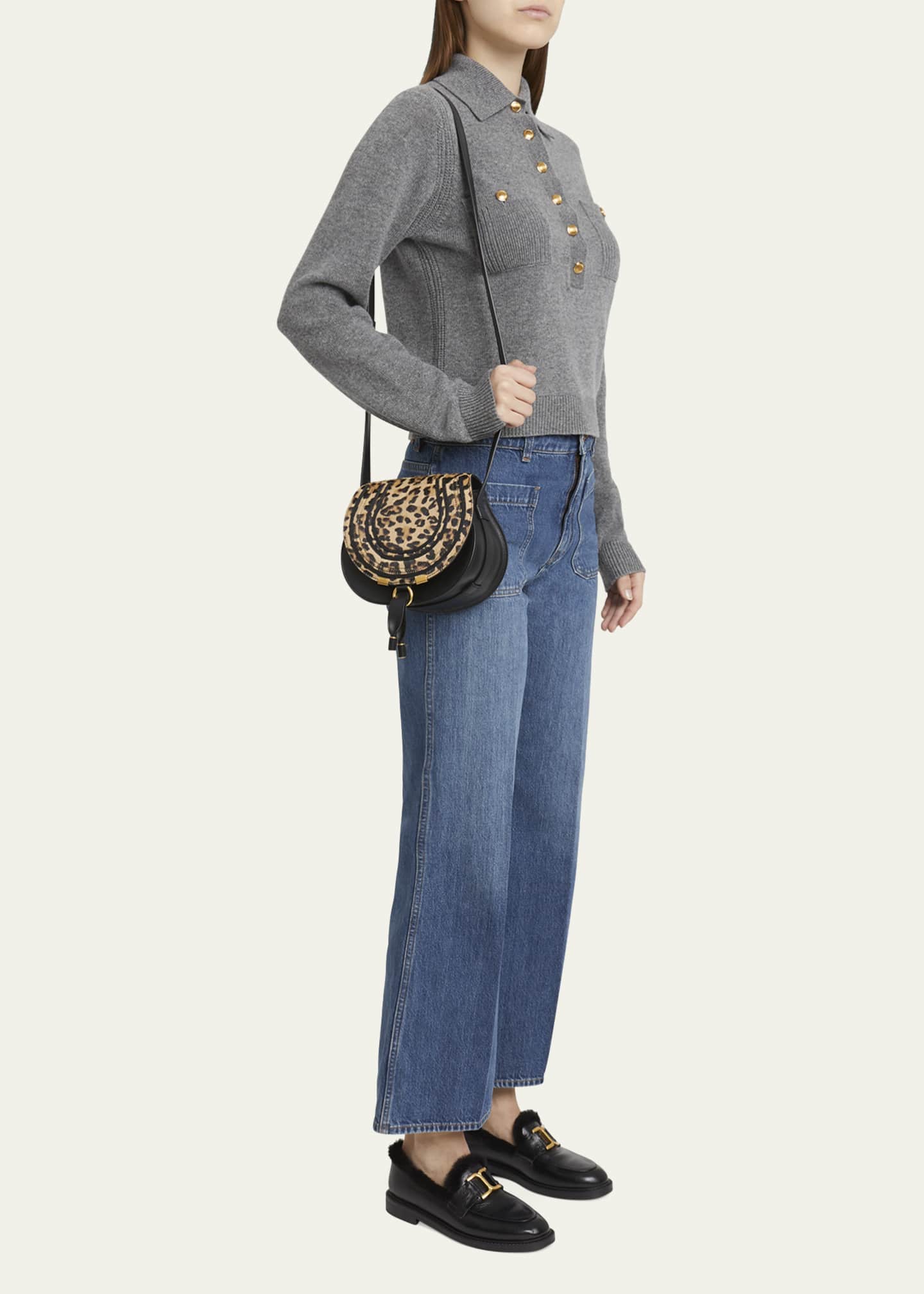 Chloe Marcie Small Crossbody Bag in Leopard-Print Calf Hair Image 5 of 5