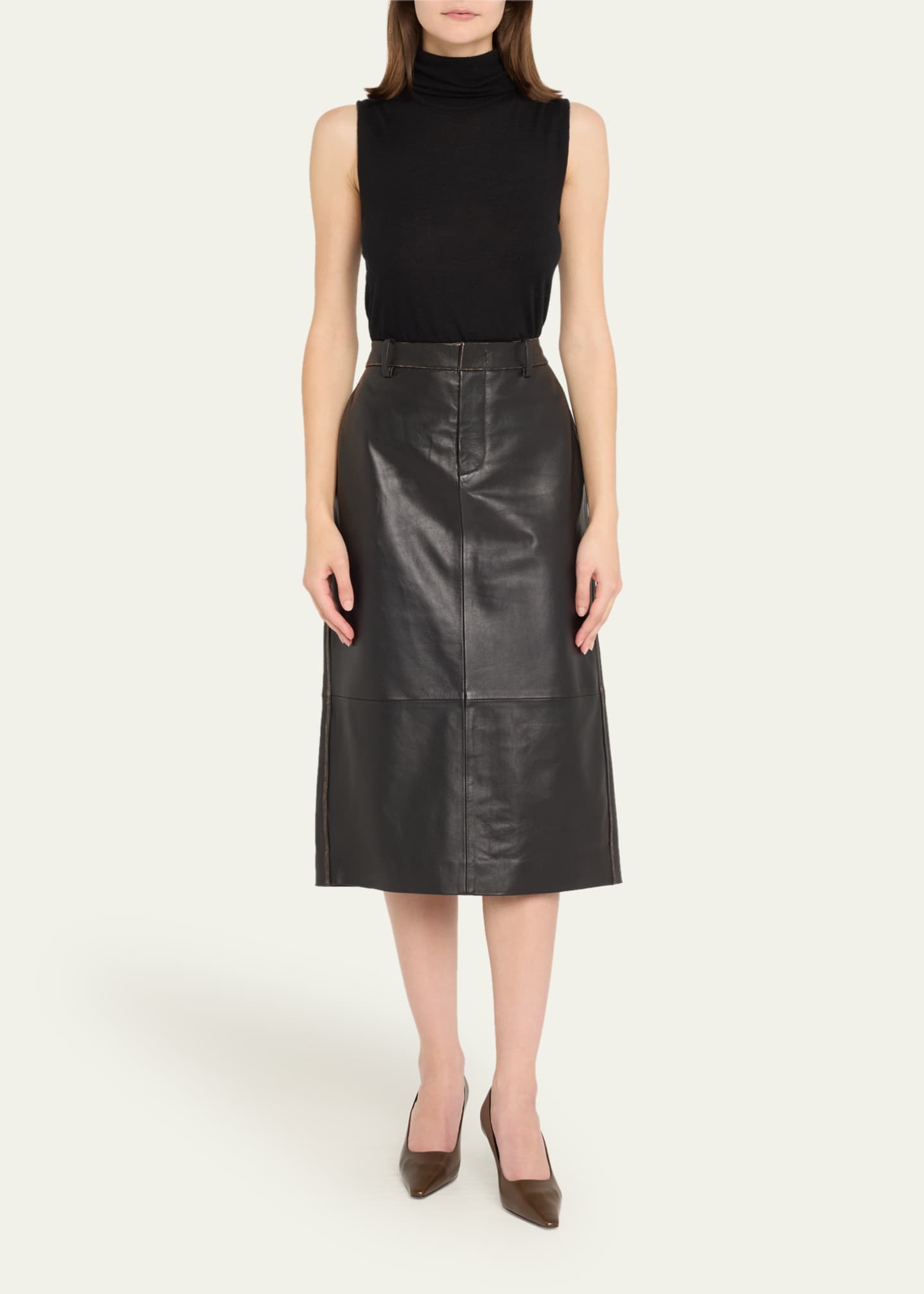 Vince A-Line Leather Midi Skirt Image 2 of 5