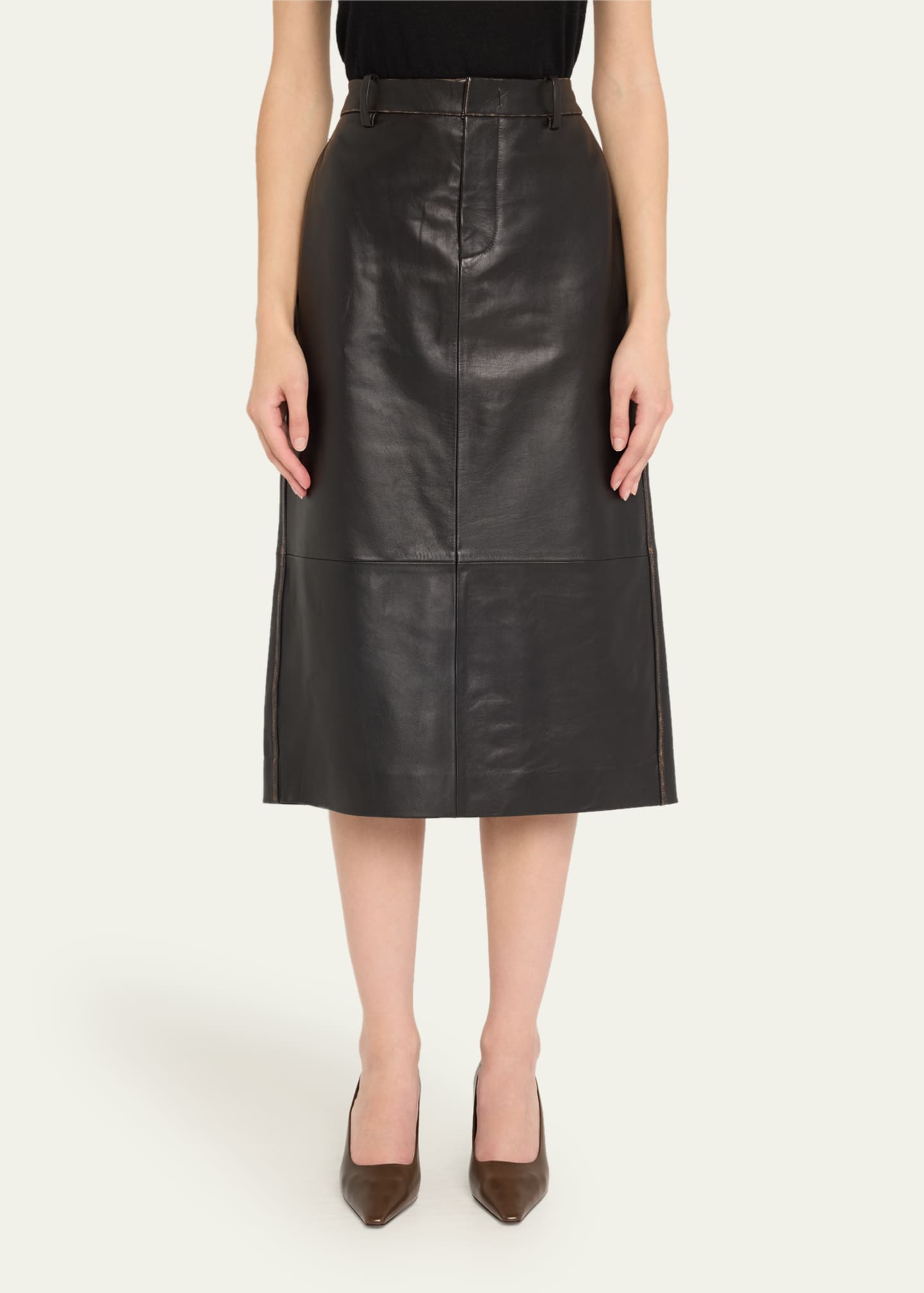 Vince A-Line Leather Midi Skirt Image 4 of 5