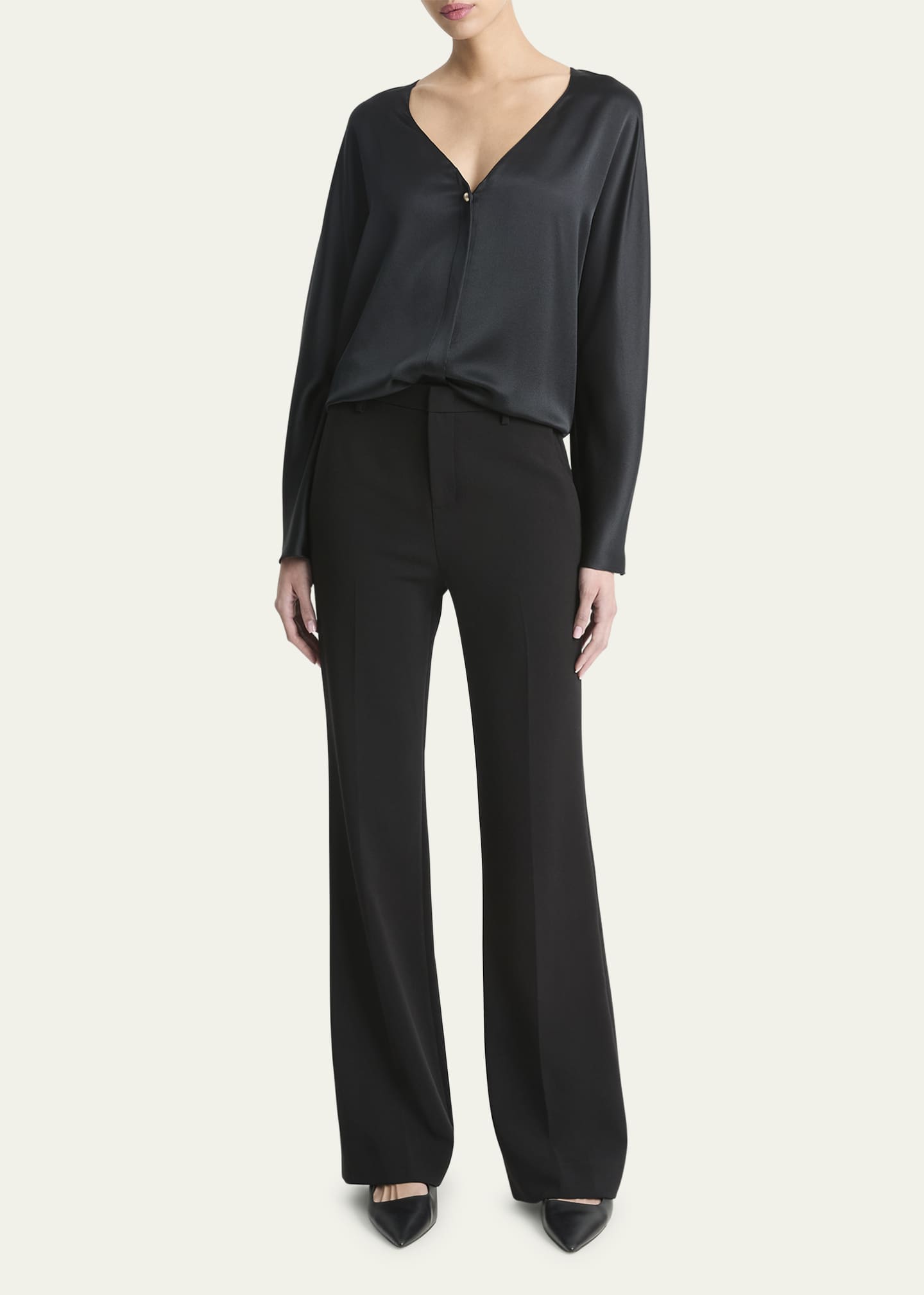 Vince Long-Sleeve V-Neck Pearl Blouse Image 2 of 5