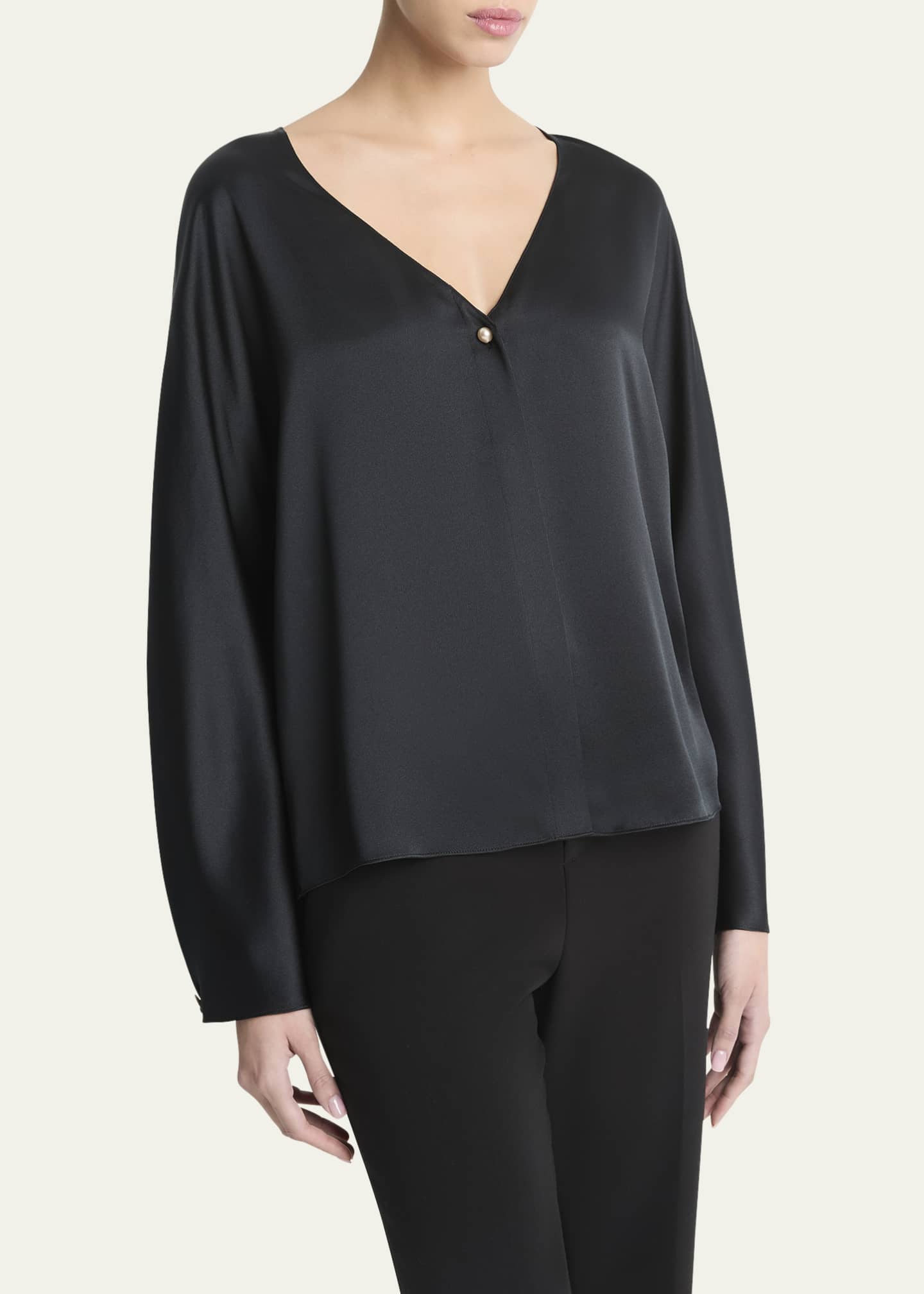 Vince Long-Sleeve V-Neck Pearl Blouse Image 4 of 5
