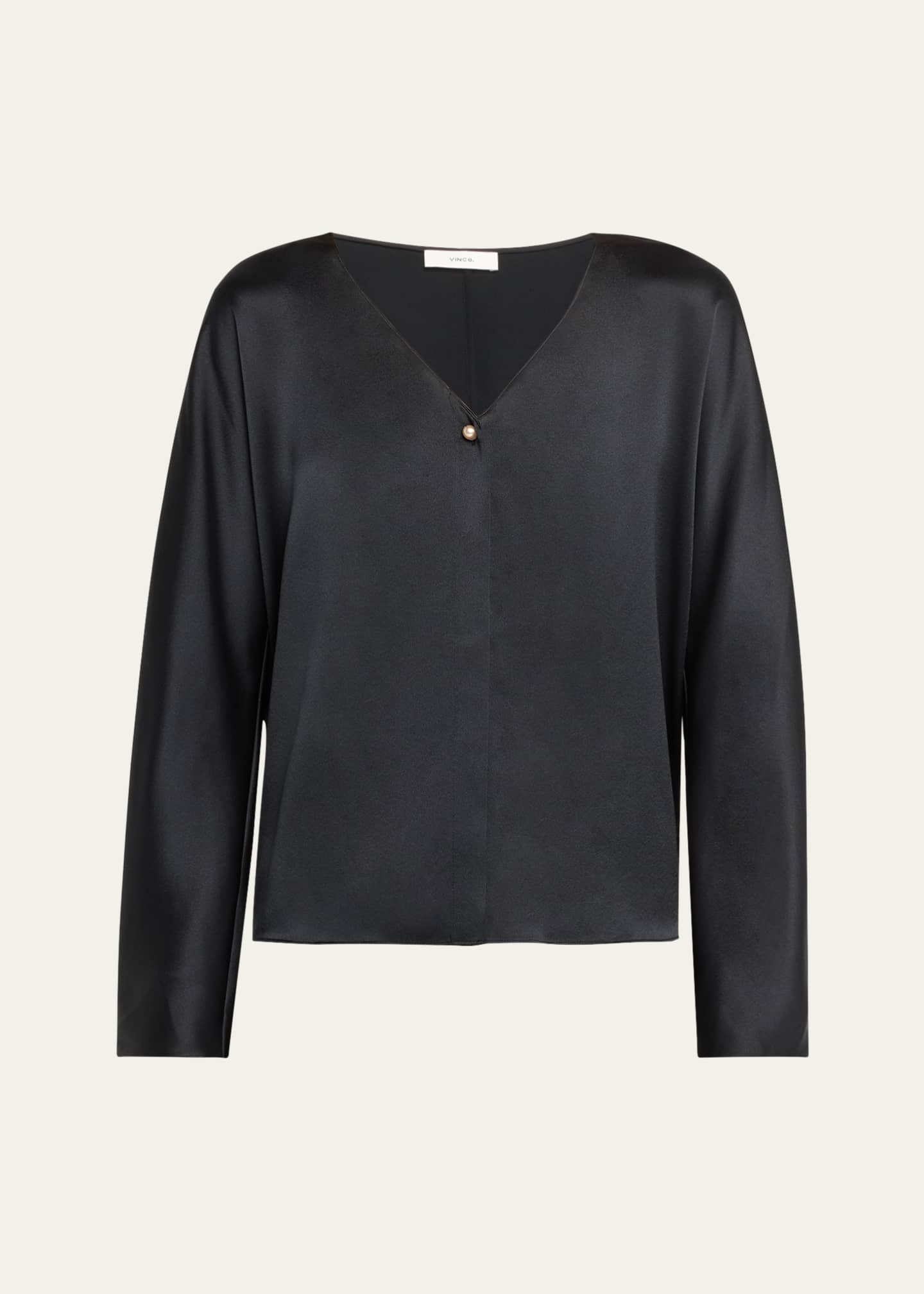 Vince Long-Sleeve V-Neck Pearl Blouse Image 1 of 5