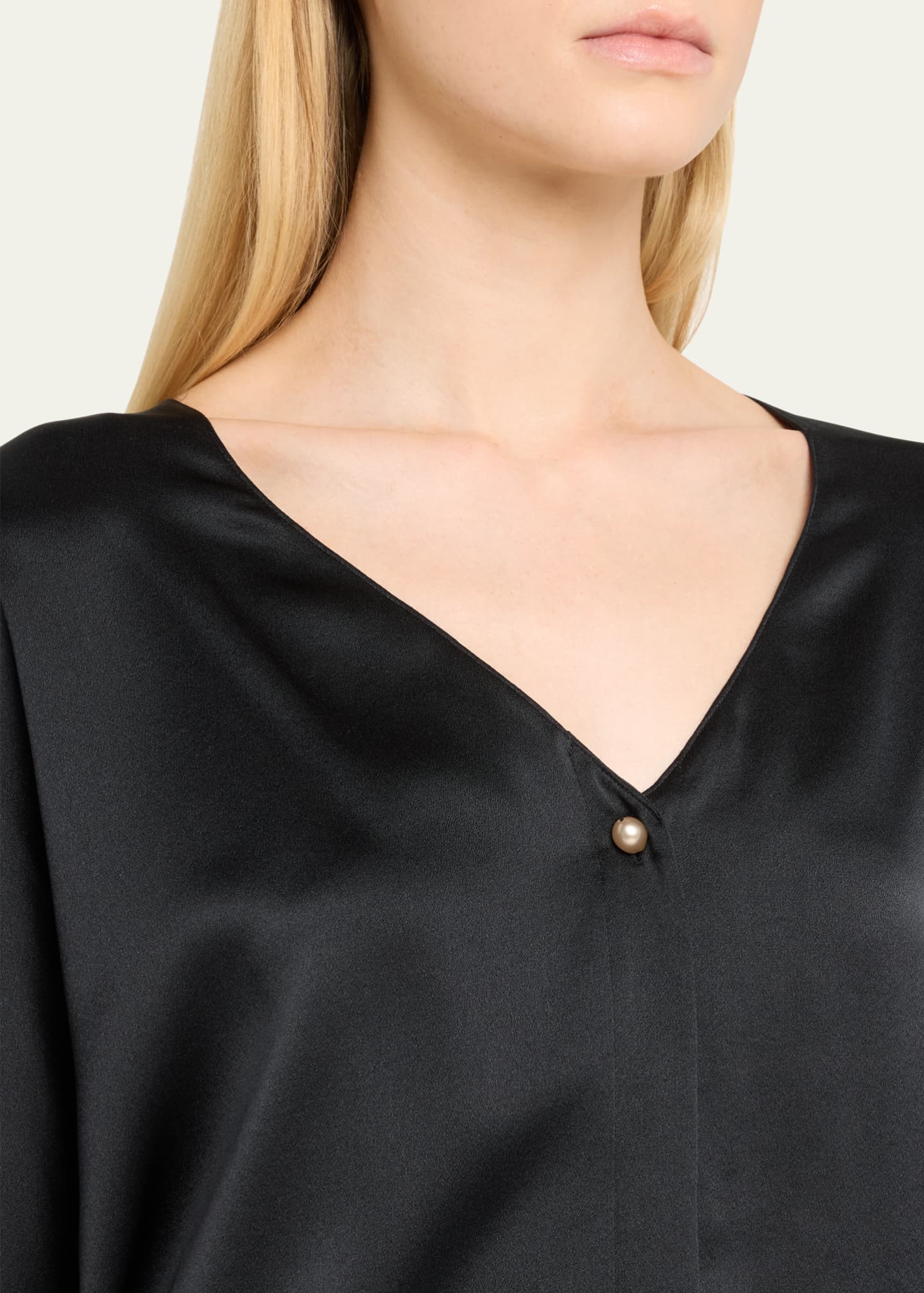 Vince Long-Sleeve V-Neck Pearl Blouse Image 5 of 5