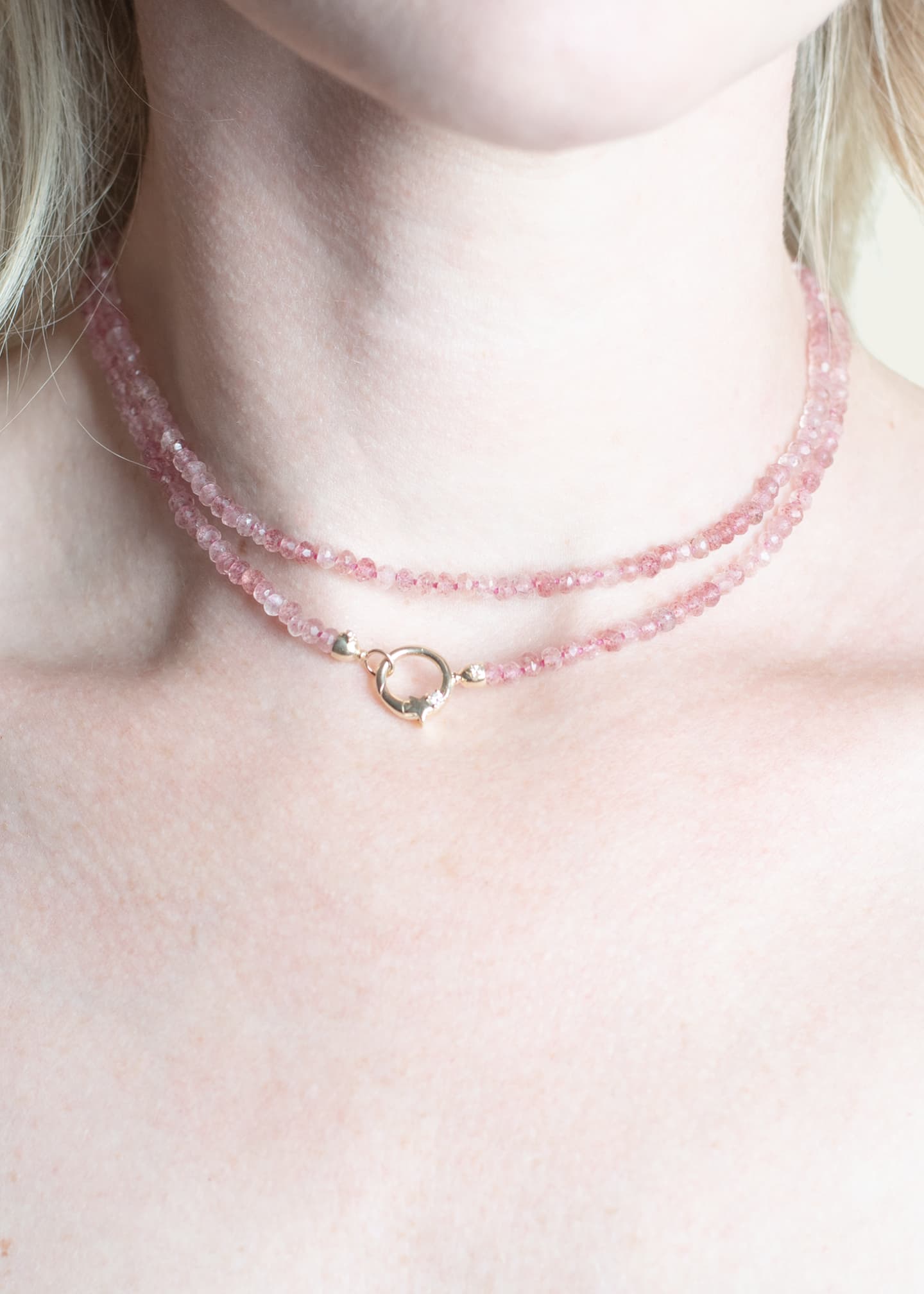 Andrea Fohrman 10K Yellow Gold Shooting Star Strawberry Quartz Wrap Choker 28" Image 2 of 2