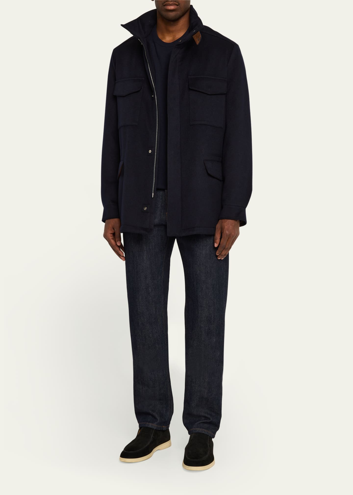 Loro Piana Men's Traveller Cashmere Full-Zip Field Jacket Image 2 of 5