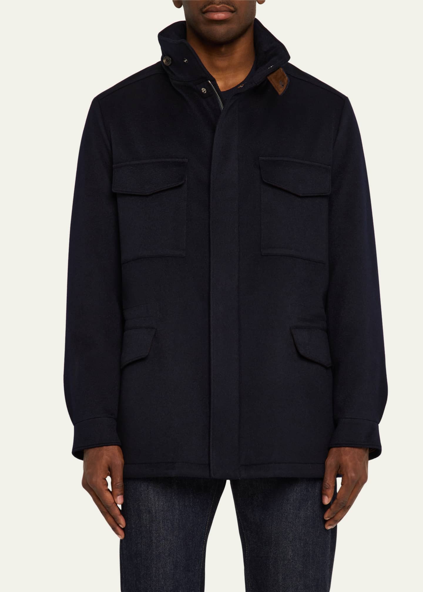 Loro Piana Men's Traveller Cashmere Full-Zip Field Jacket Image 4 of 5