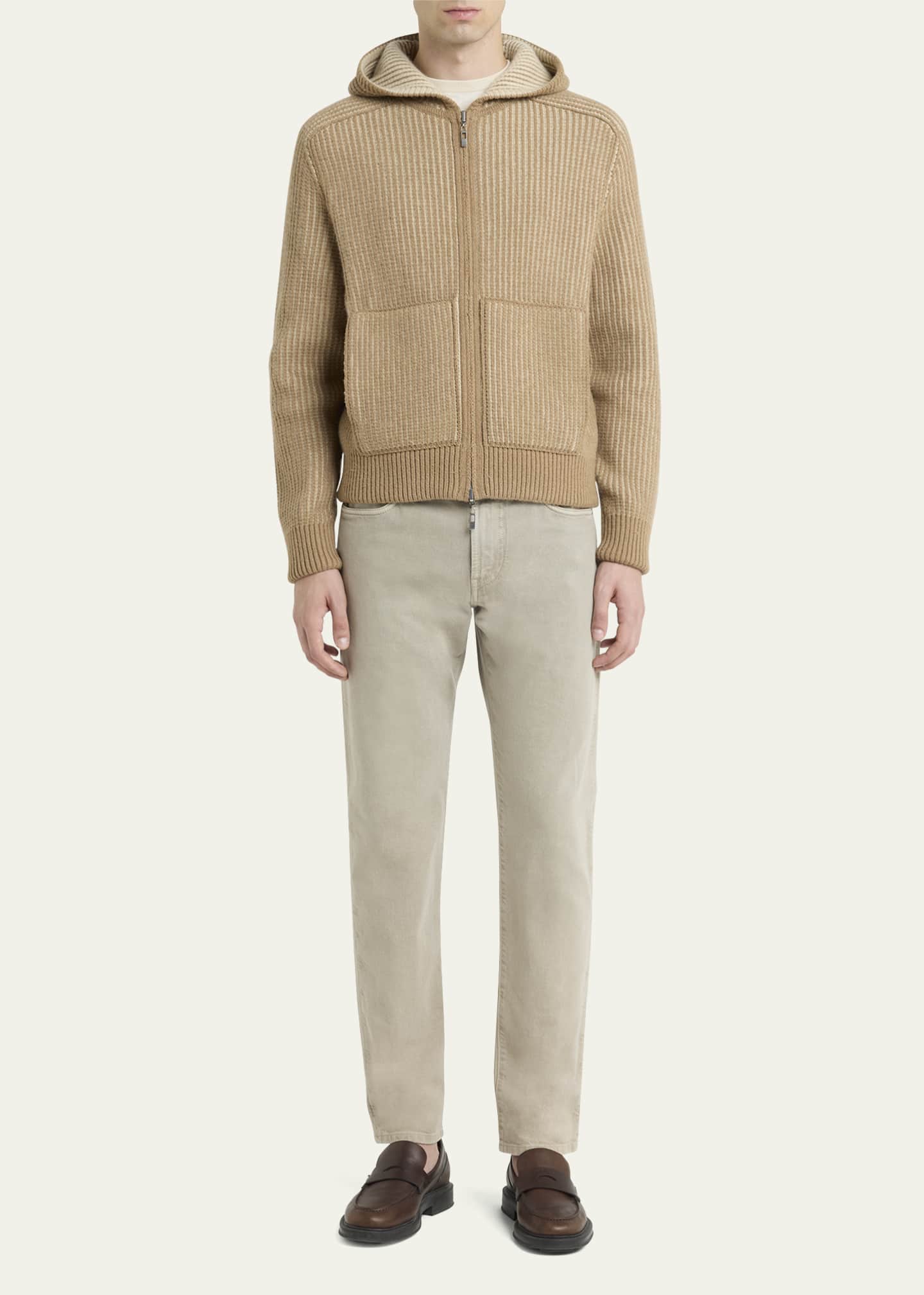 Loro Piana Men's Hooded Cashmere Bomber Sweater Image 2 of 5