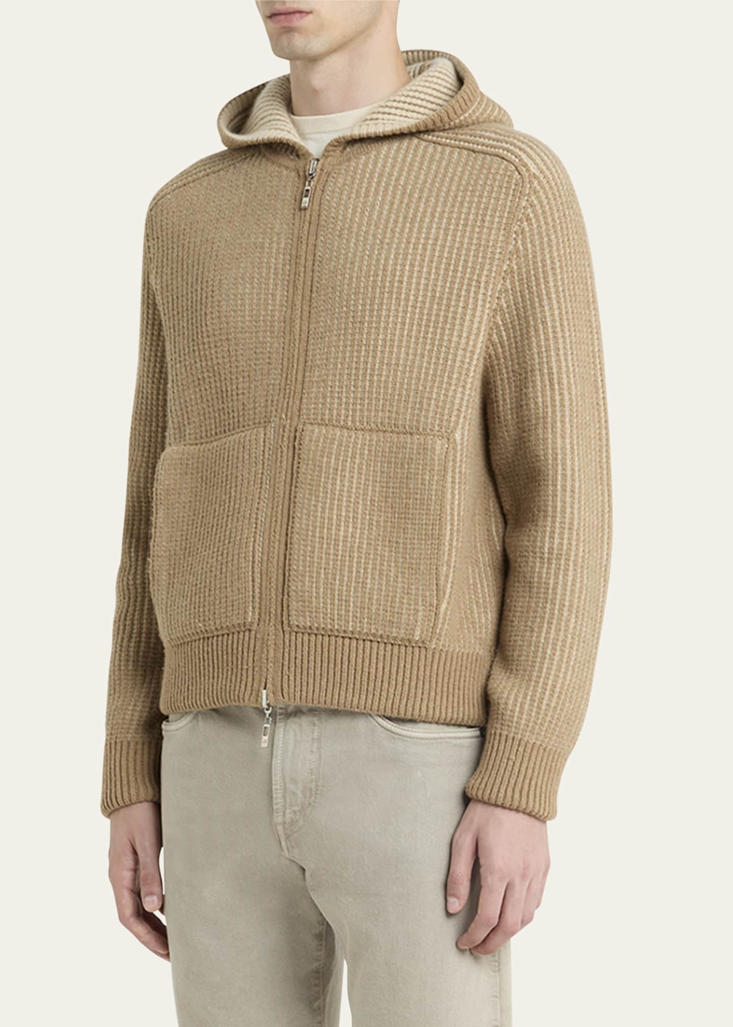 Loro Piana Men's Hooded Cashmere Bomber Sweater Image 4 of 5