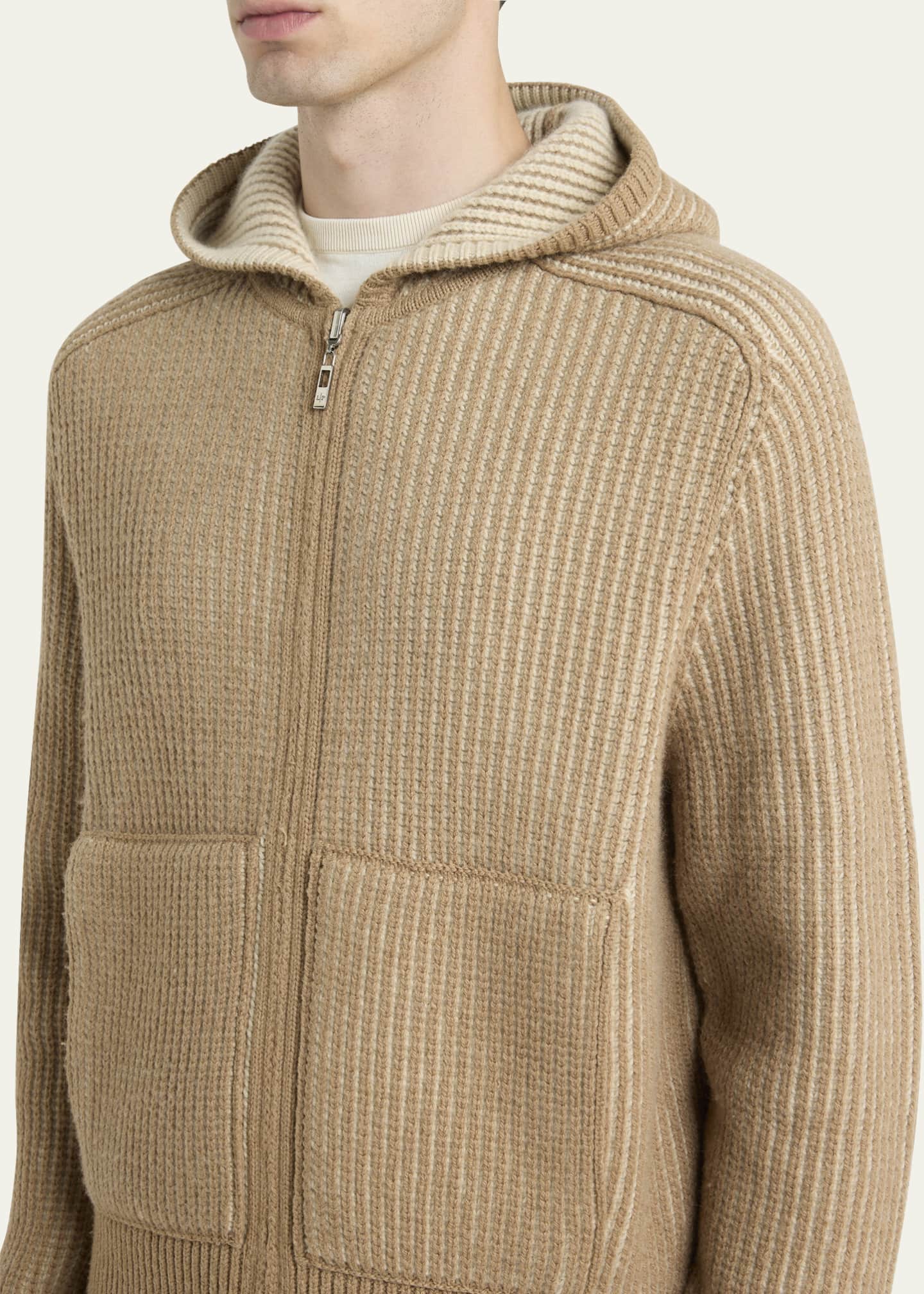 Loro Piana Men's Hooded Cashmere Bomber Sweater Image 5 of 5