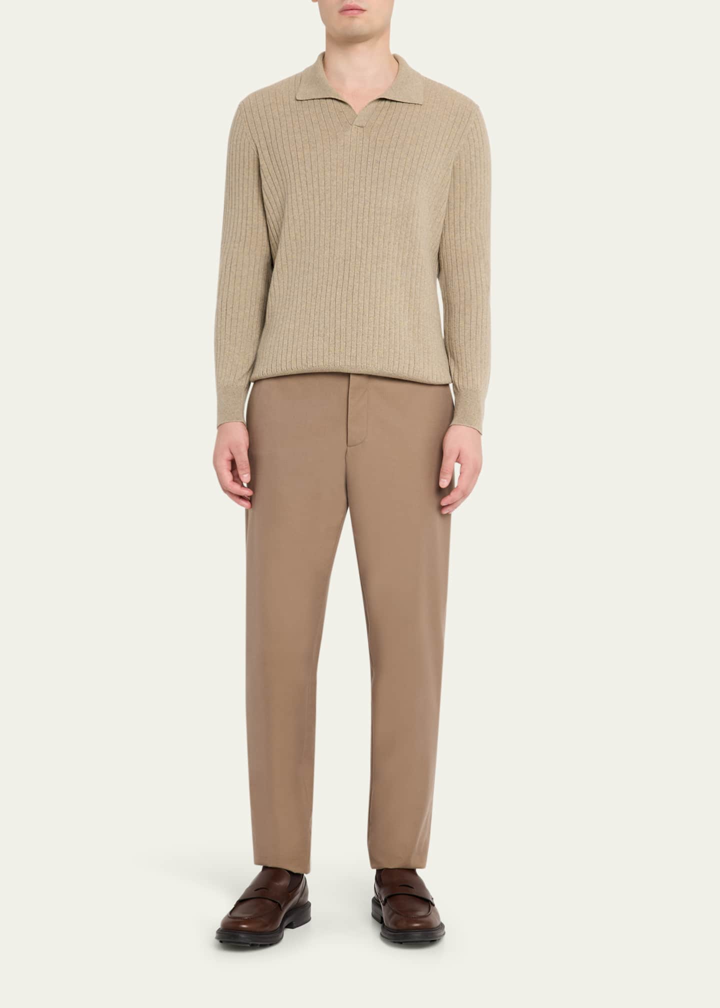 Loro Piana Men's Lexington Baby Cashmere Ribbed Polo Sweater