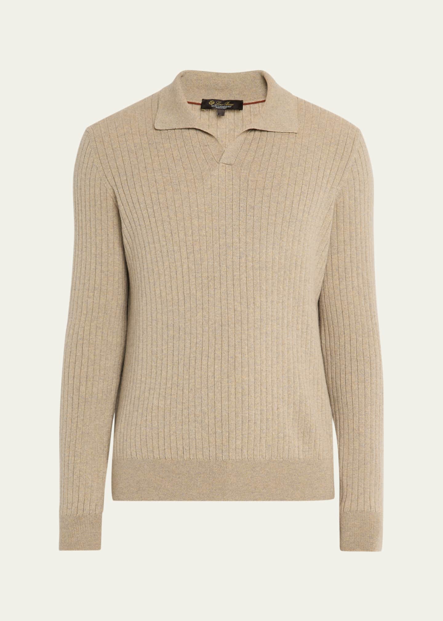 Loro Piana Men's Lexington Baby Cashmere Ribbed Polo Sweater