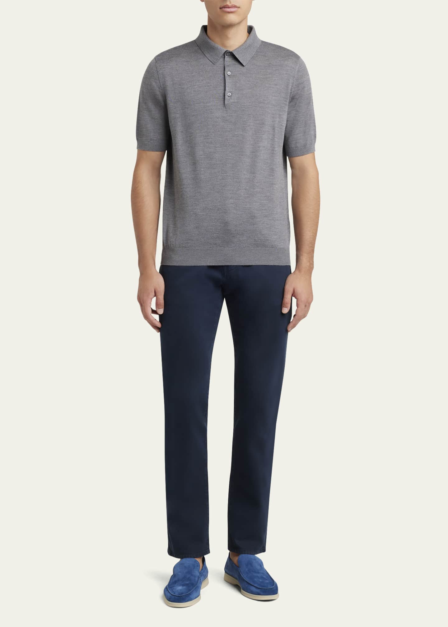 Loro Piana Men's Sottile Short-Sleeve Polo Sweater Image 2 of 5