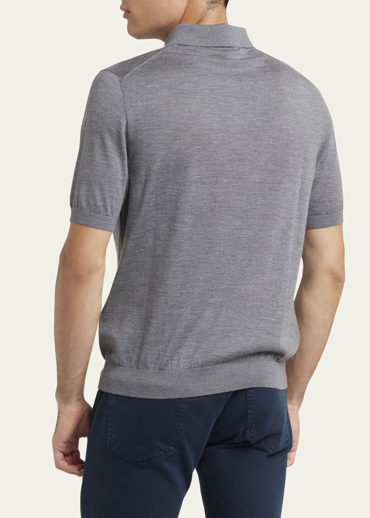 Loro Piana Men's Sottile Short-Sleeve Polo Sweater Image 3 of 5