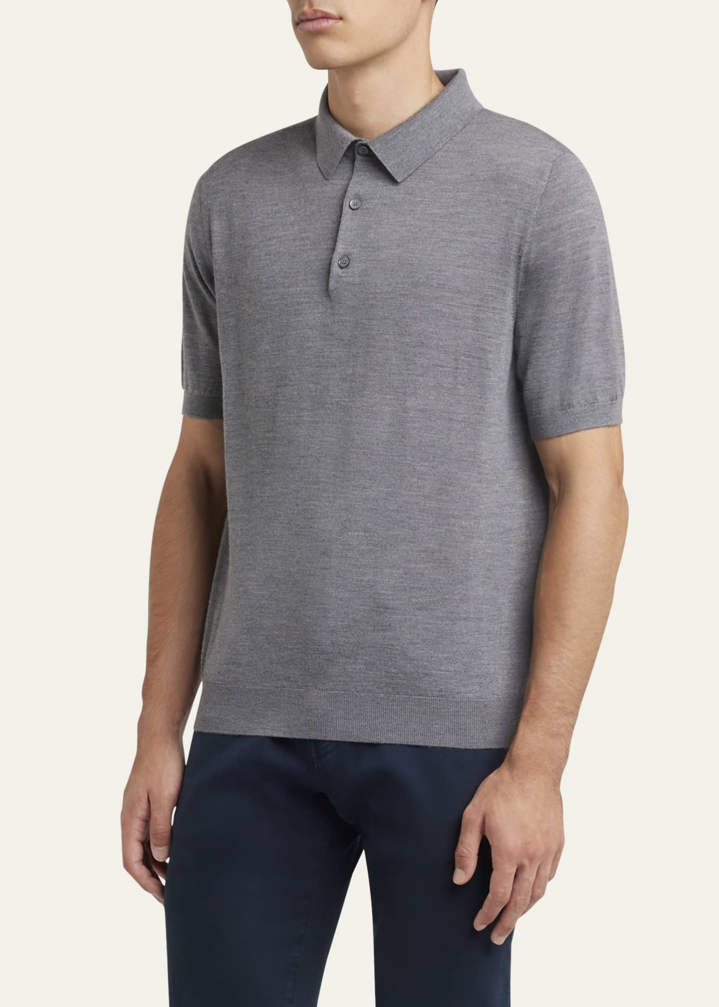 Loro Piana Men's Sottile Short-Sleeve Polo Sweater Image 4 of 5