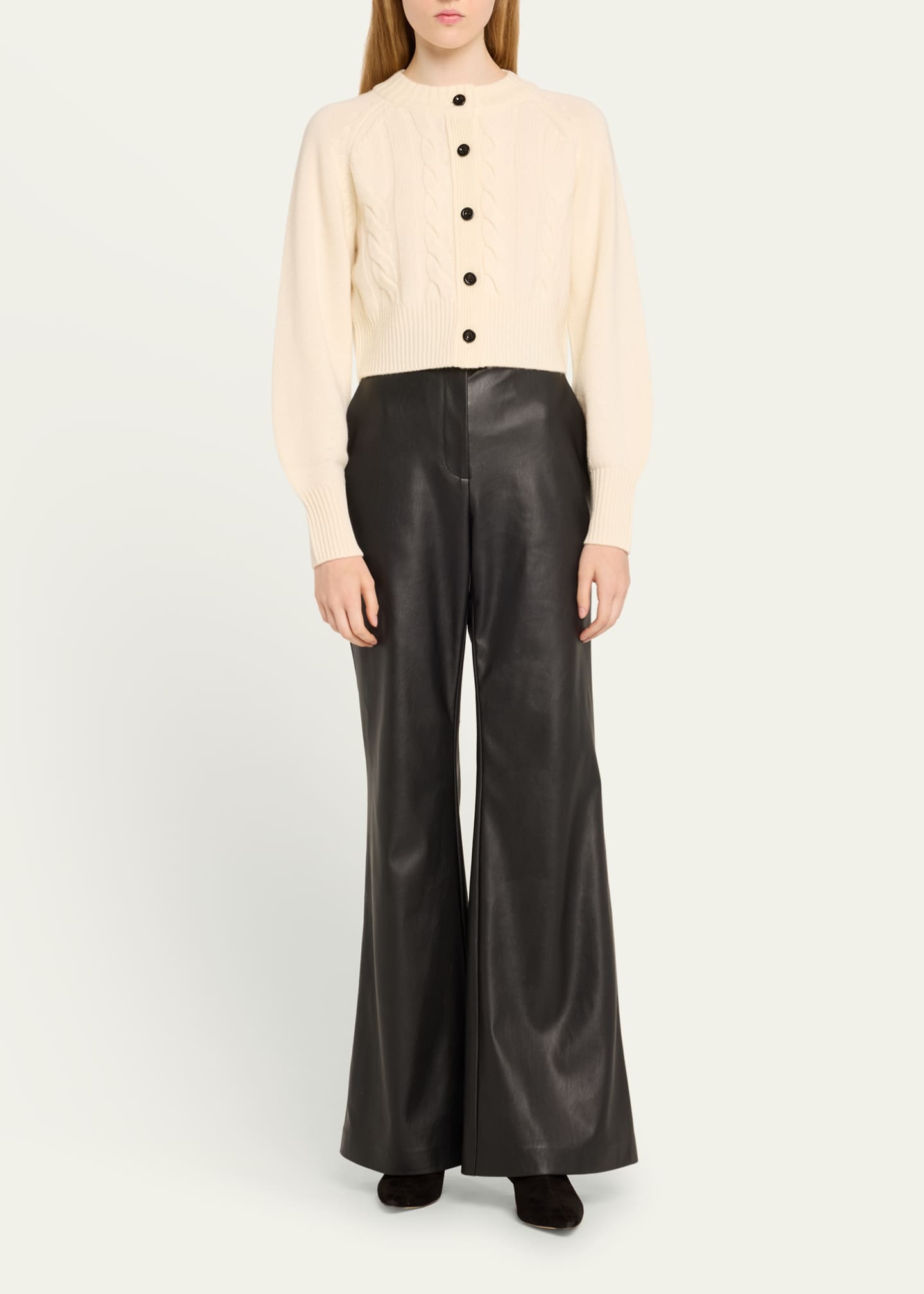 Rita Cropped Wool and Cashmere Cable-Knit Cardigan - Thumbnail 2