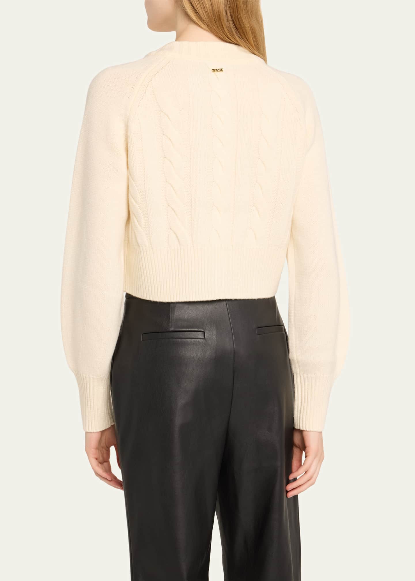 Rita Cropped Wool and Cashmere Cable-Knit Cardigan - Thumbnail 3