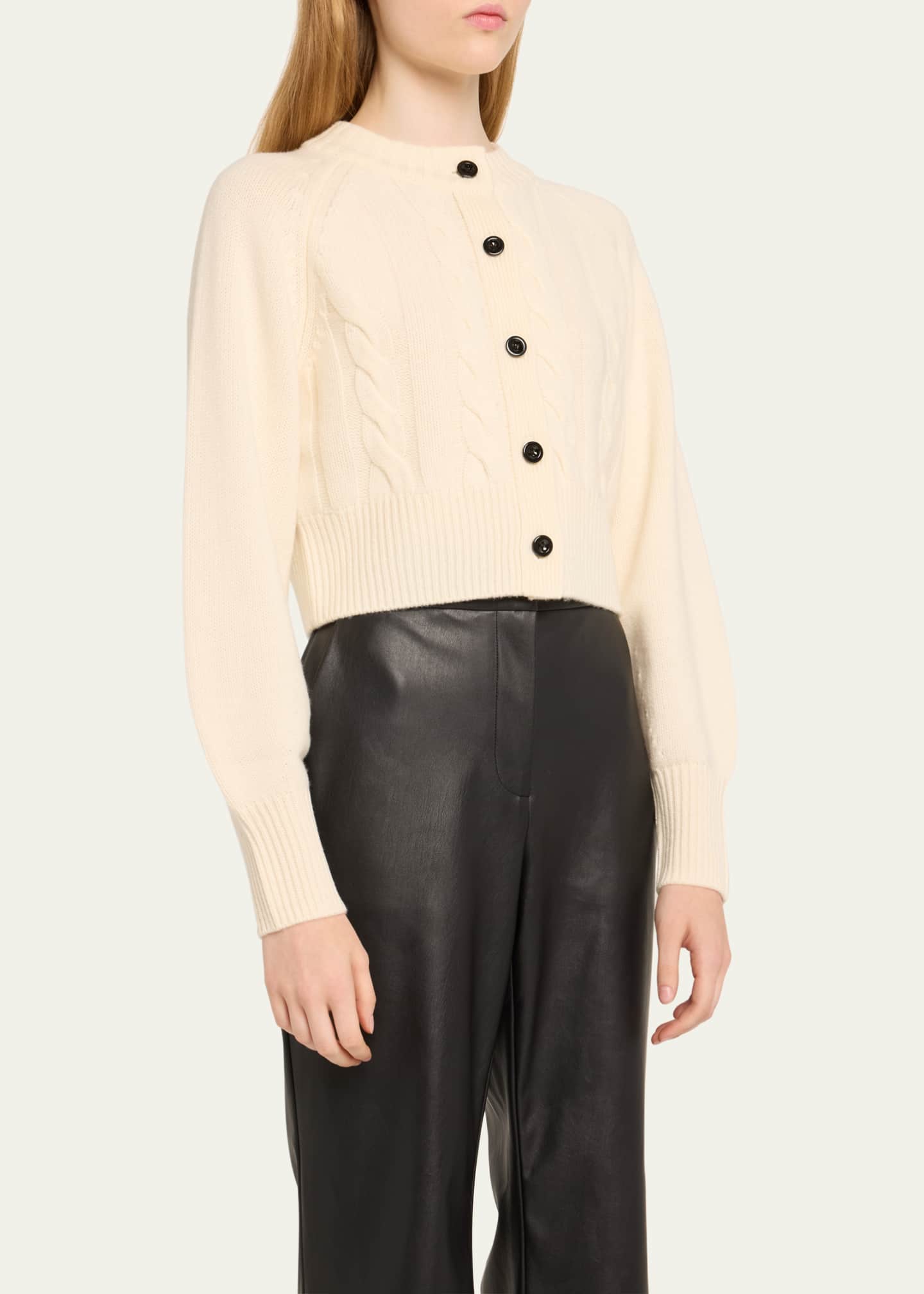 Rita Cropped Wool and Cashmere Cable-Knit Cardigan - Thumbnail 4