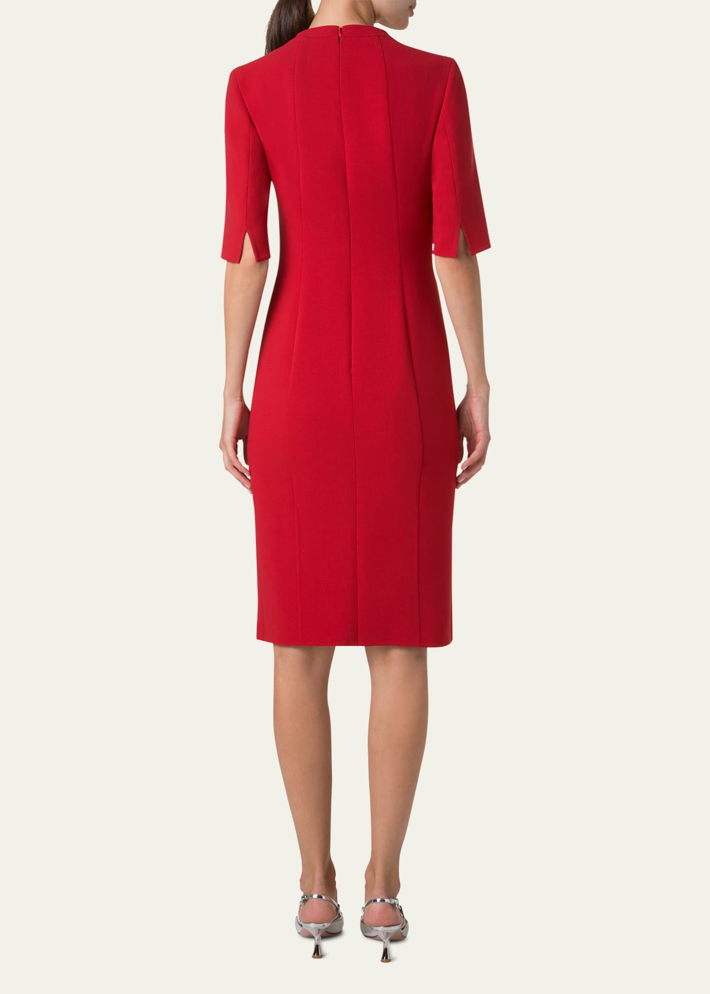 Elbow Sleeve Sheath Wool Dress - Thumbnail 3