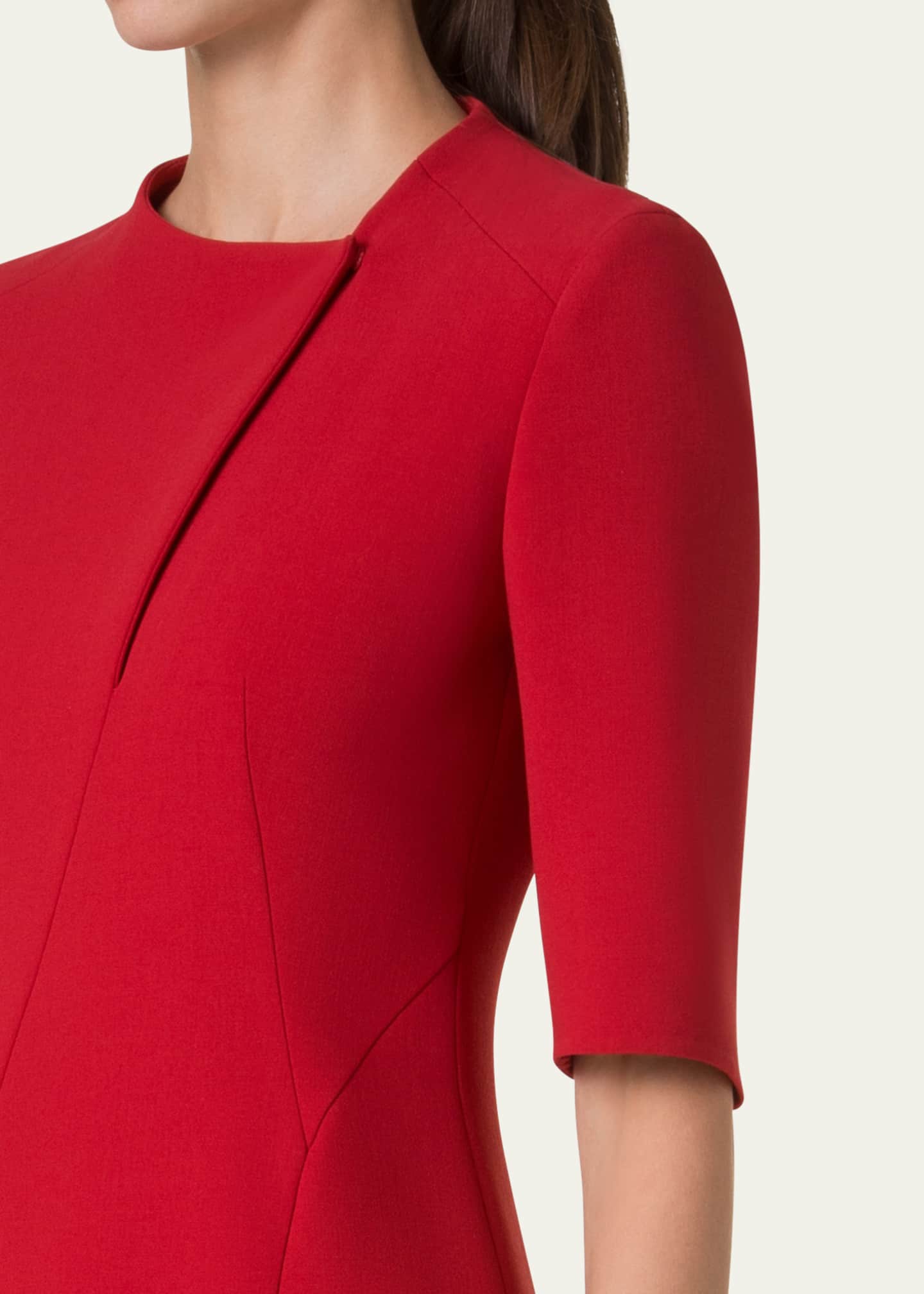 Elbow Sleeve Sheath Wool Dress - Thumbnail 5
