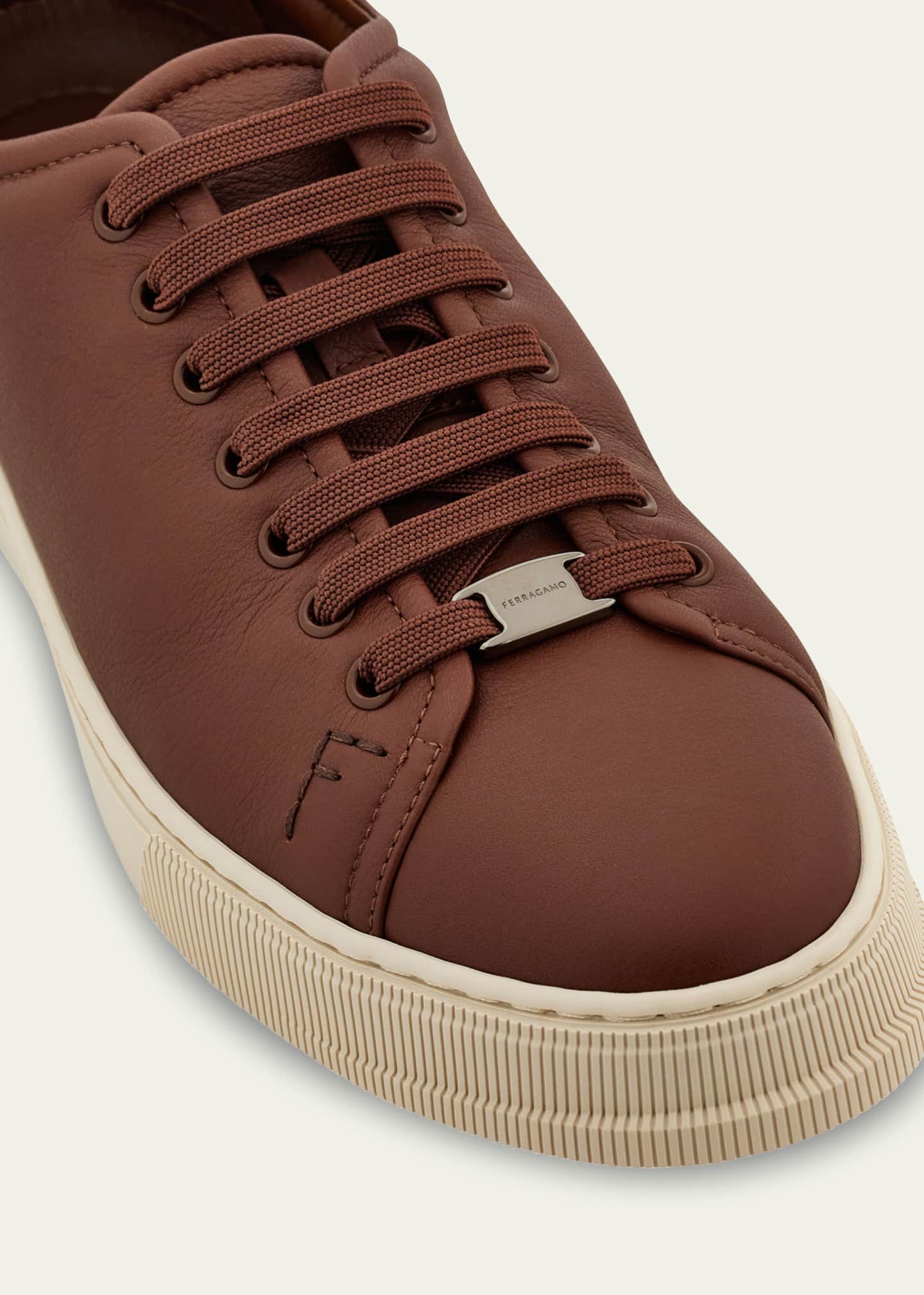 Ferragamo Men's Bruce Deerskin Leather Low-Top Sneakers Image 3 of 3