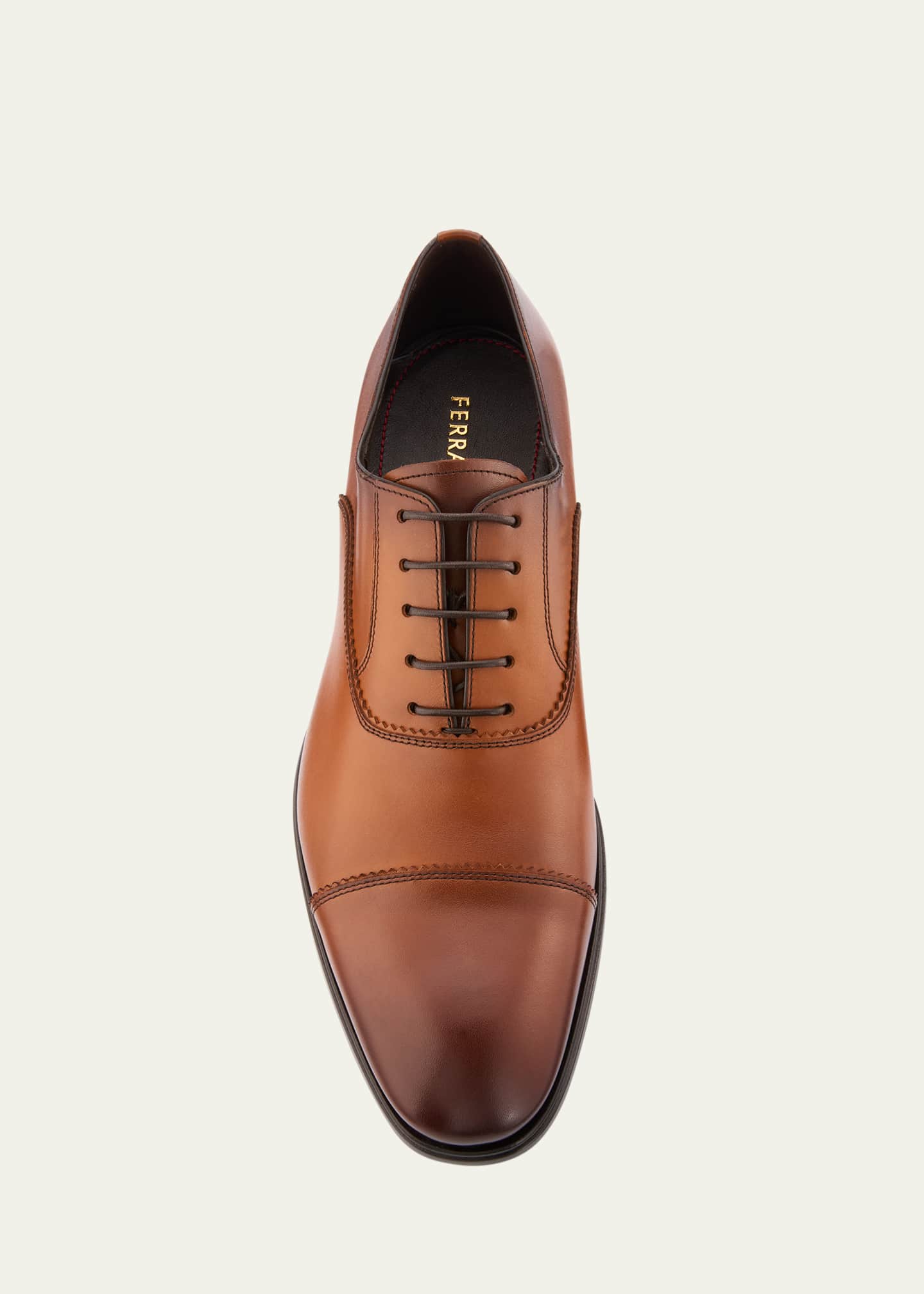 Ferragamo Men's Boston Brogue Leather Cap-Toe Oxfords Image 4 of 4