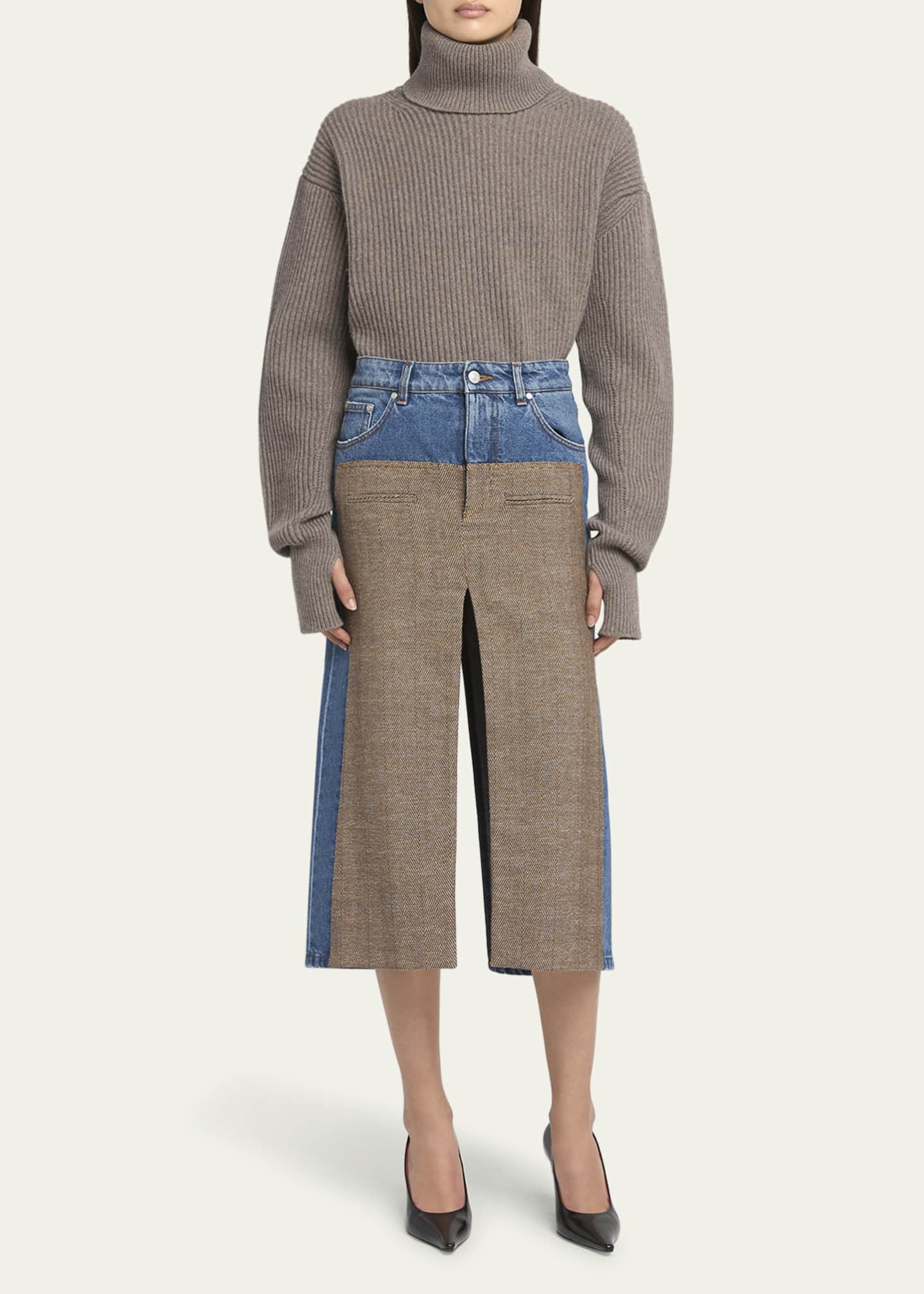 Stella McCartney Tweed and Denim Midi Skirt with Slit Image 2 of 5