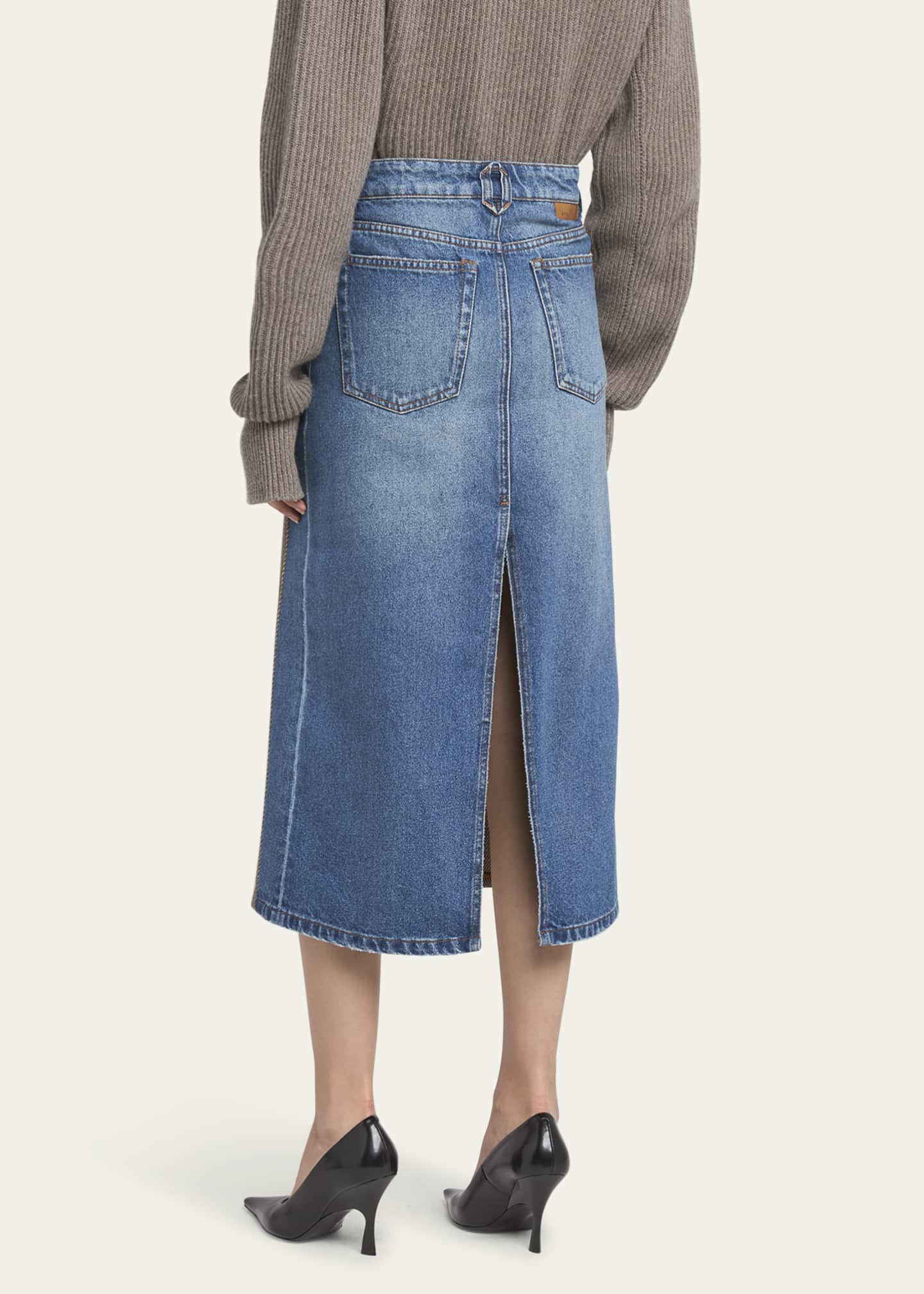 Stella McCartney Tweed and Denim Midi Skirt with Slit Image 3 of 5