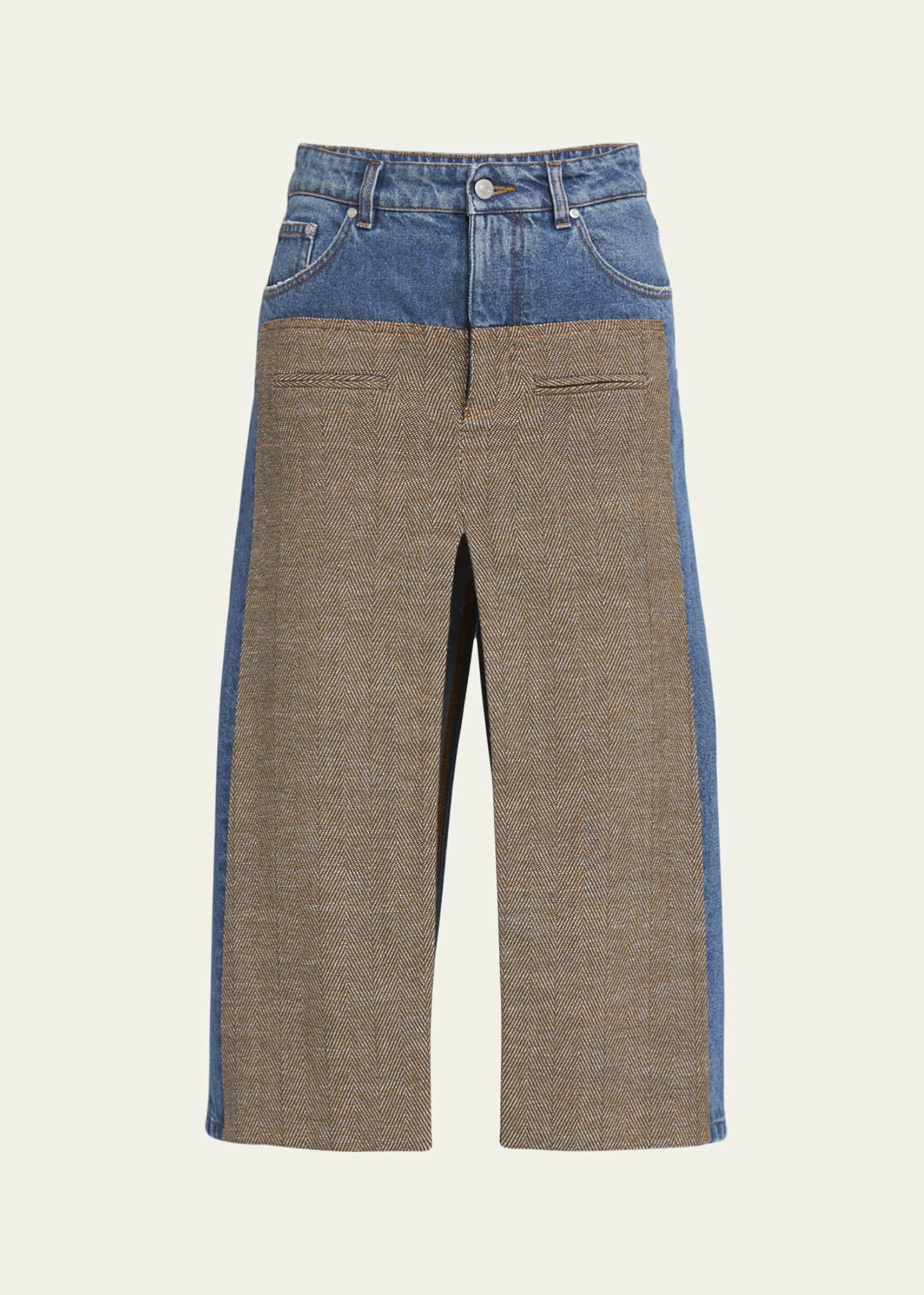 Stella McCartney Tweed and Denim Midi Skirt with Slit Image 1 of 5