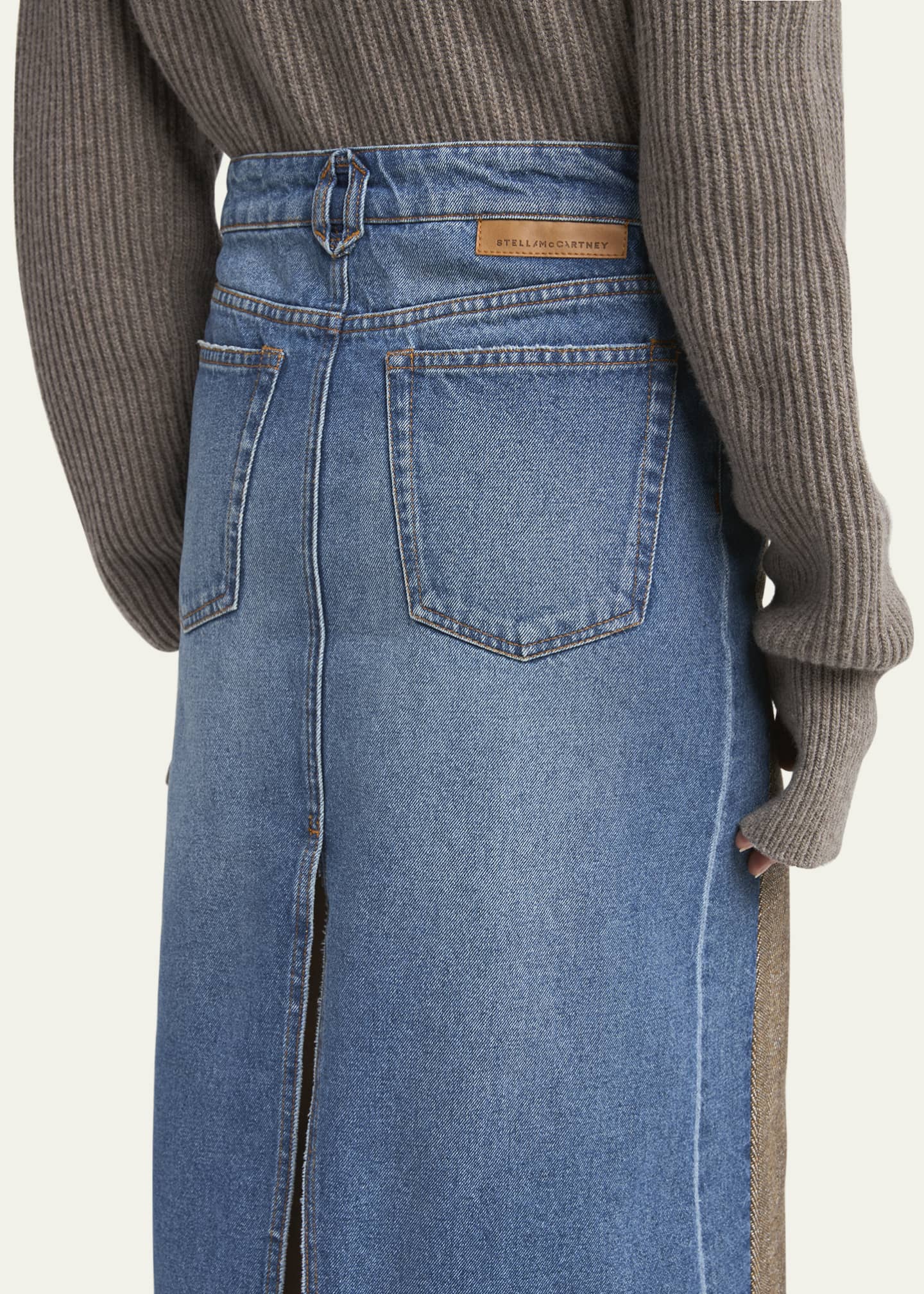 Stella McCartney Tweed and Denim Midi Skirt with Slit Image 5 of 5