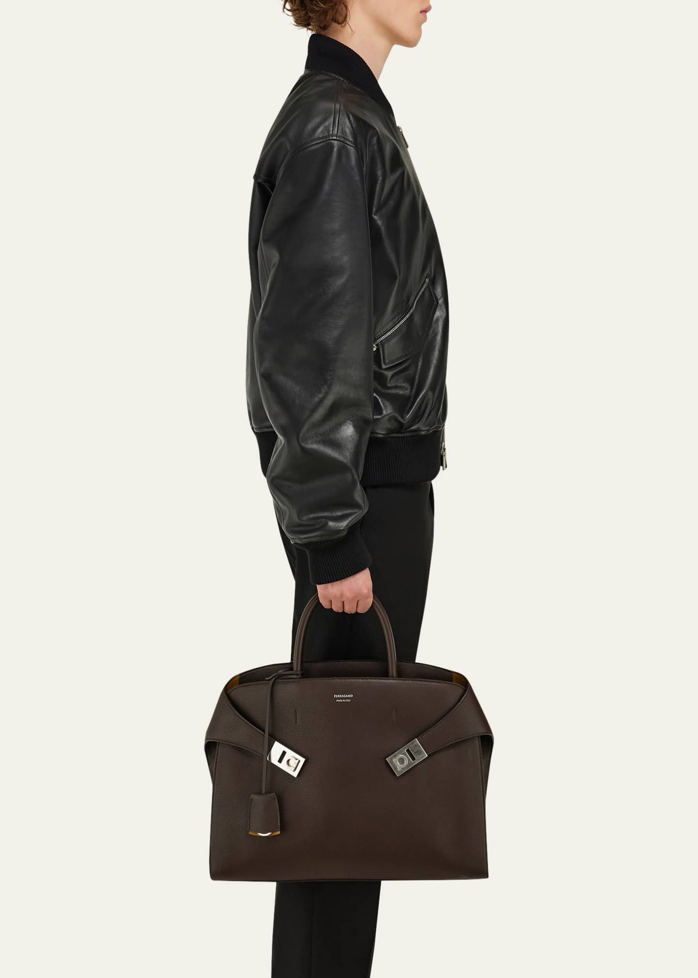 Ferragamo Men's Hug Leather Briefcase Image 2 of 5