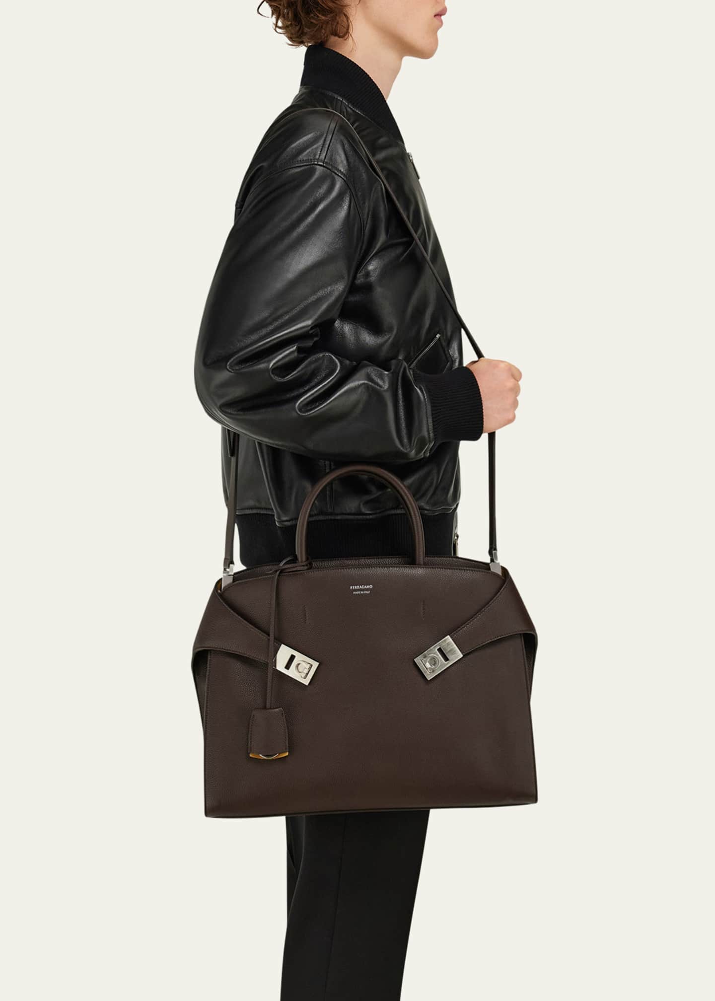 Ferragamo Men's Hug Leather Briefcase Image 5 of 5