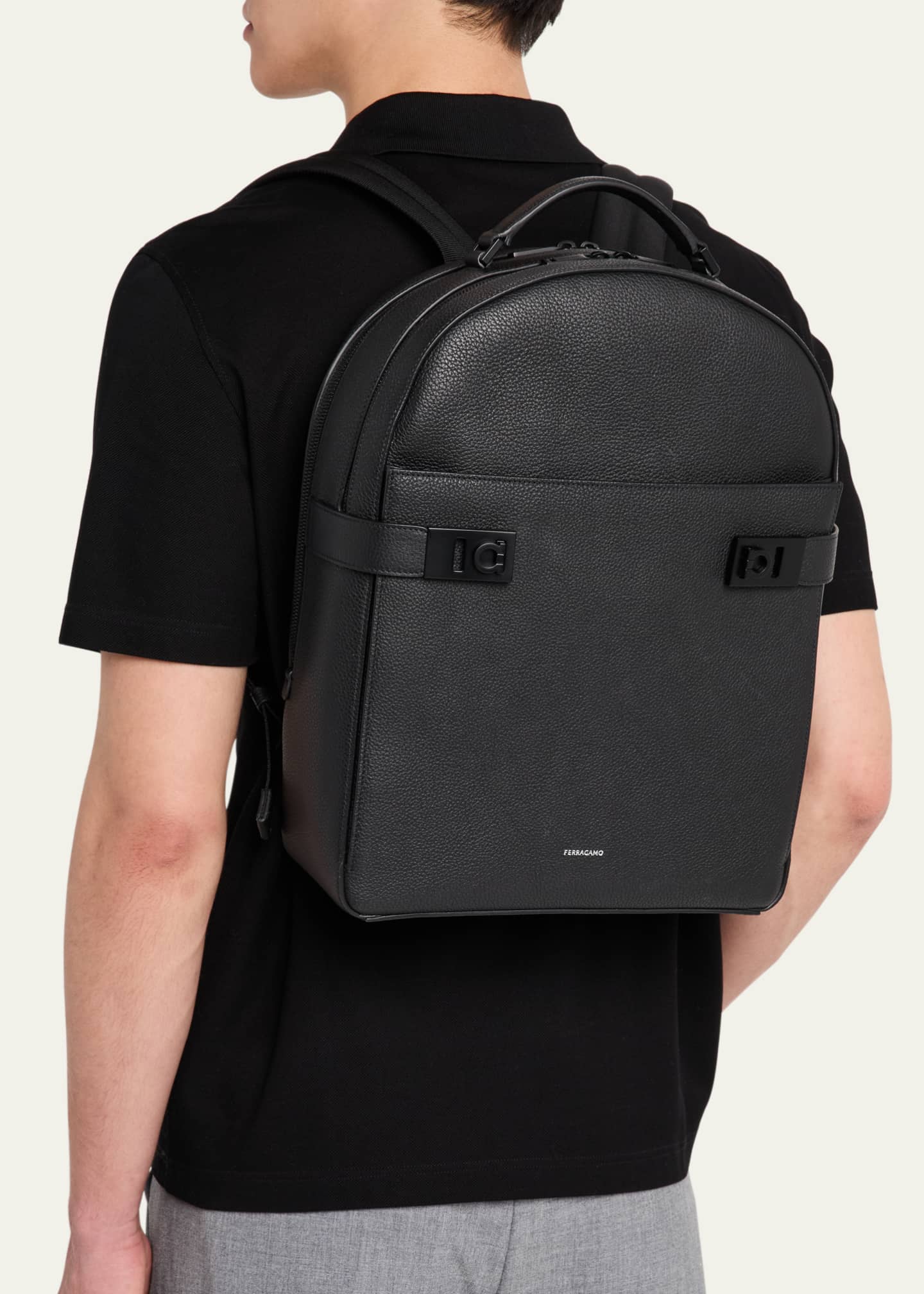 Ferragamo Men's Twins Leather Backpack Image 2 of 6