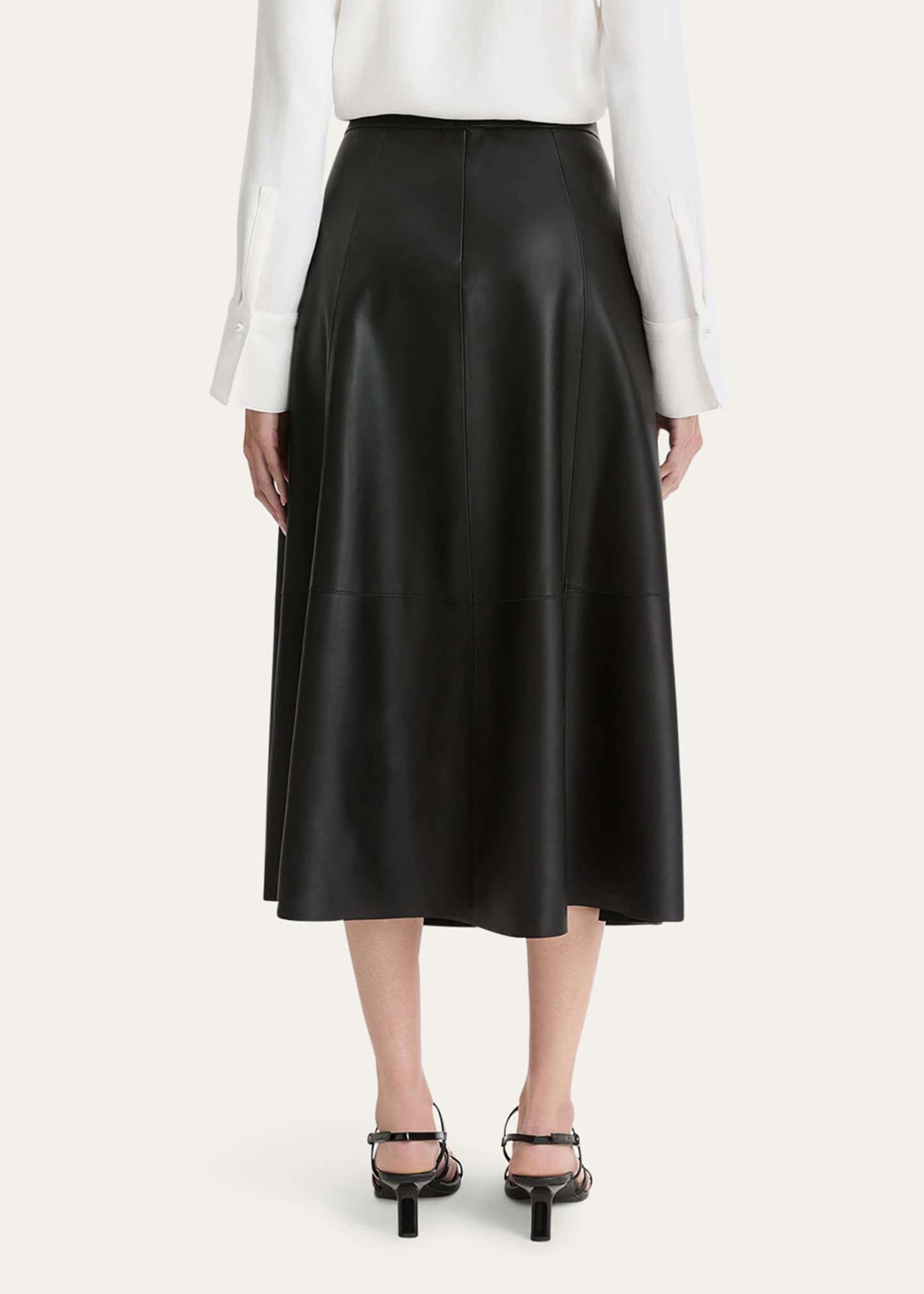 Vince Mid-Rise Flared Leather Midi Skirt Image 3 of 4