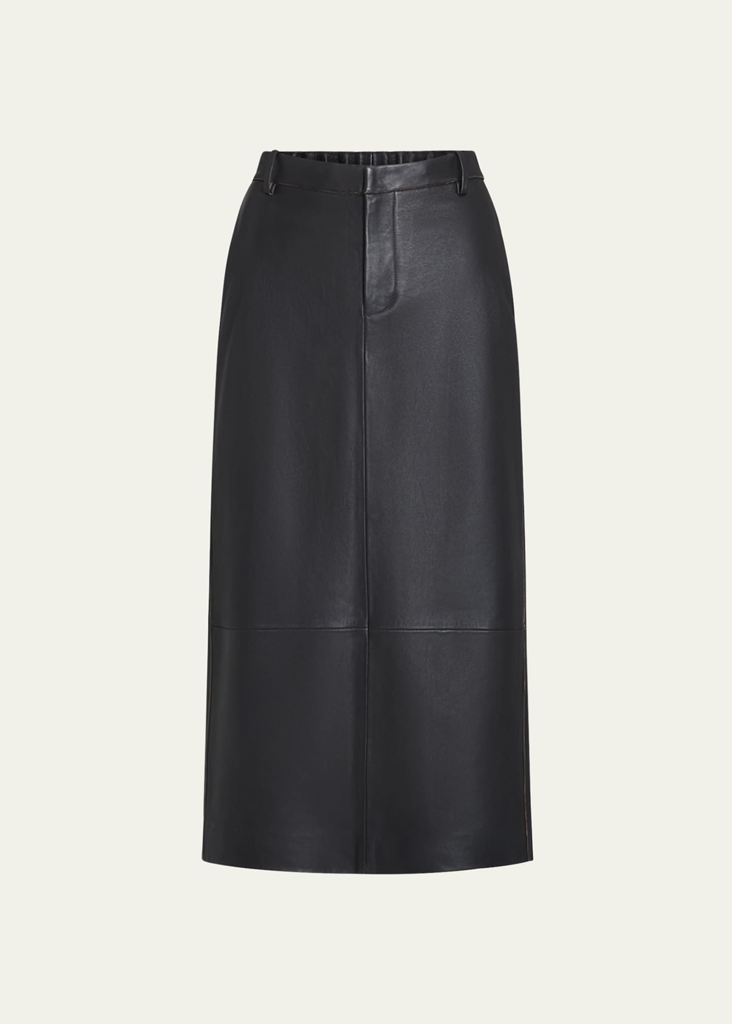 Vince Mid-Rise Flared Leather Midi Skirt Image 1 of 4