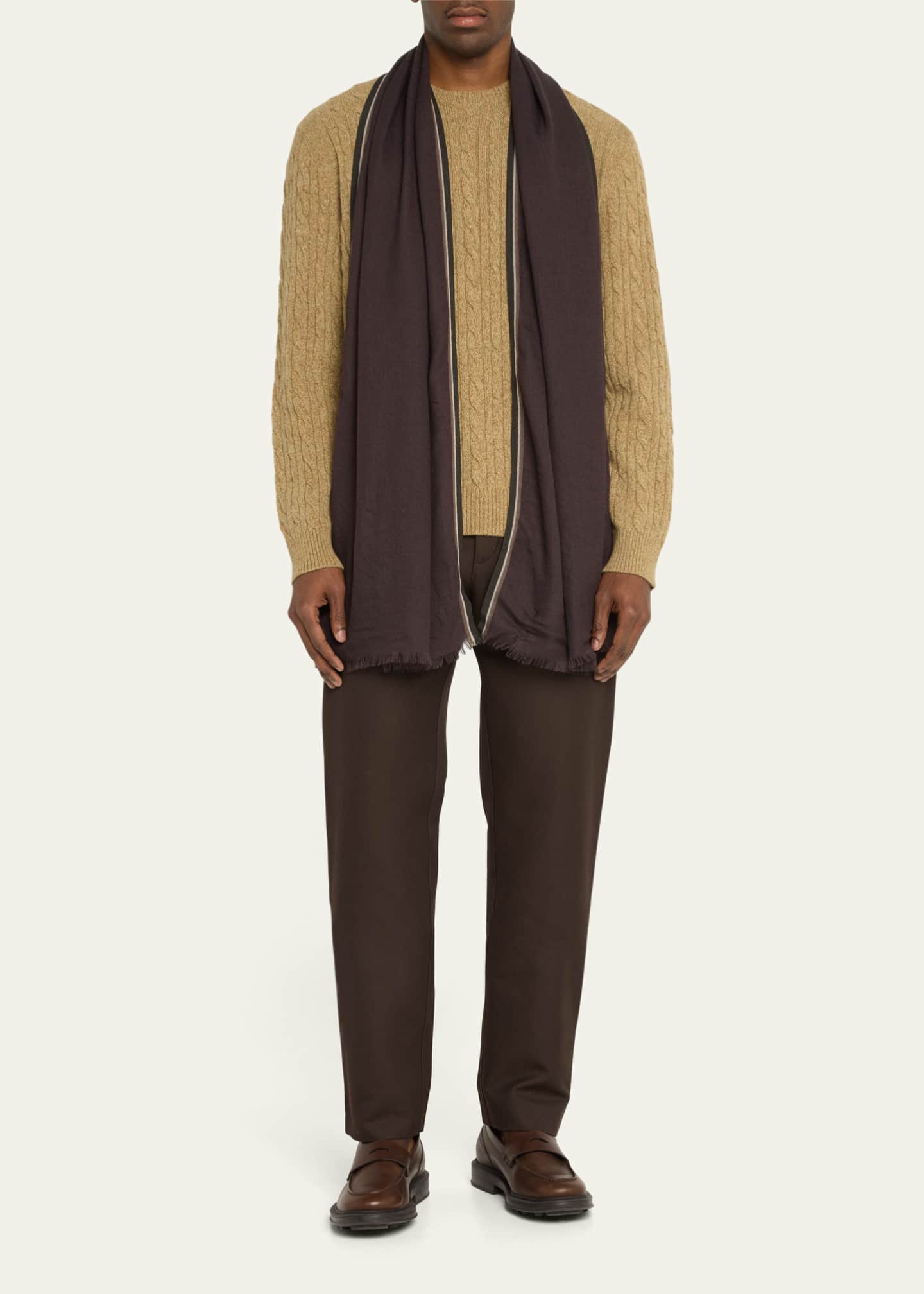 Loro Piana Men's Stripe-Trim Baby Cashmere Scarf Image 2 of 4