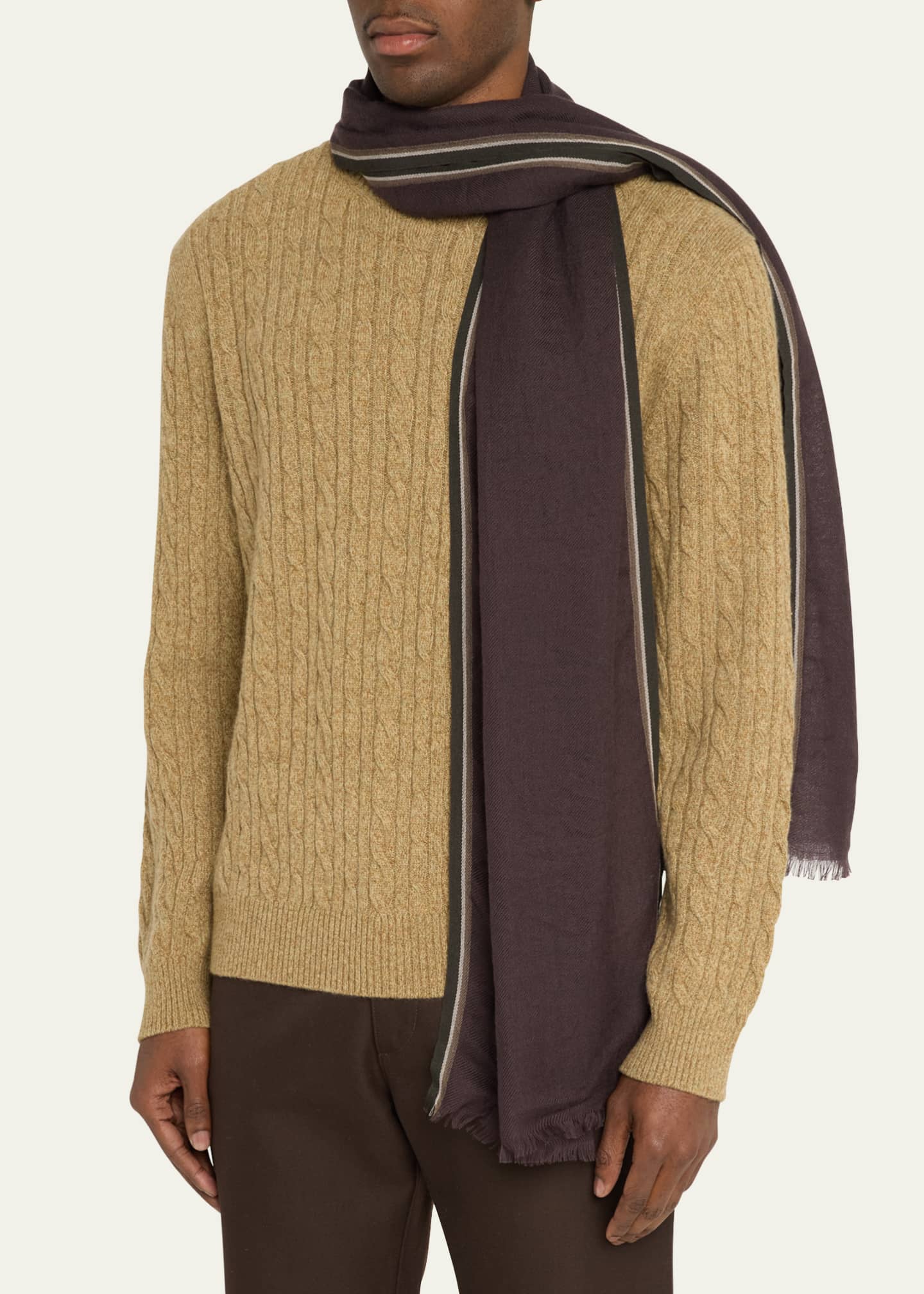 Loro Piana Men's Stripe-Trim Baby Cashmere Scarf Image 3 of 4