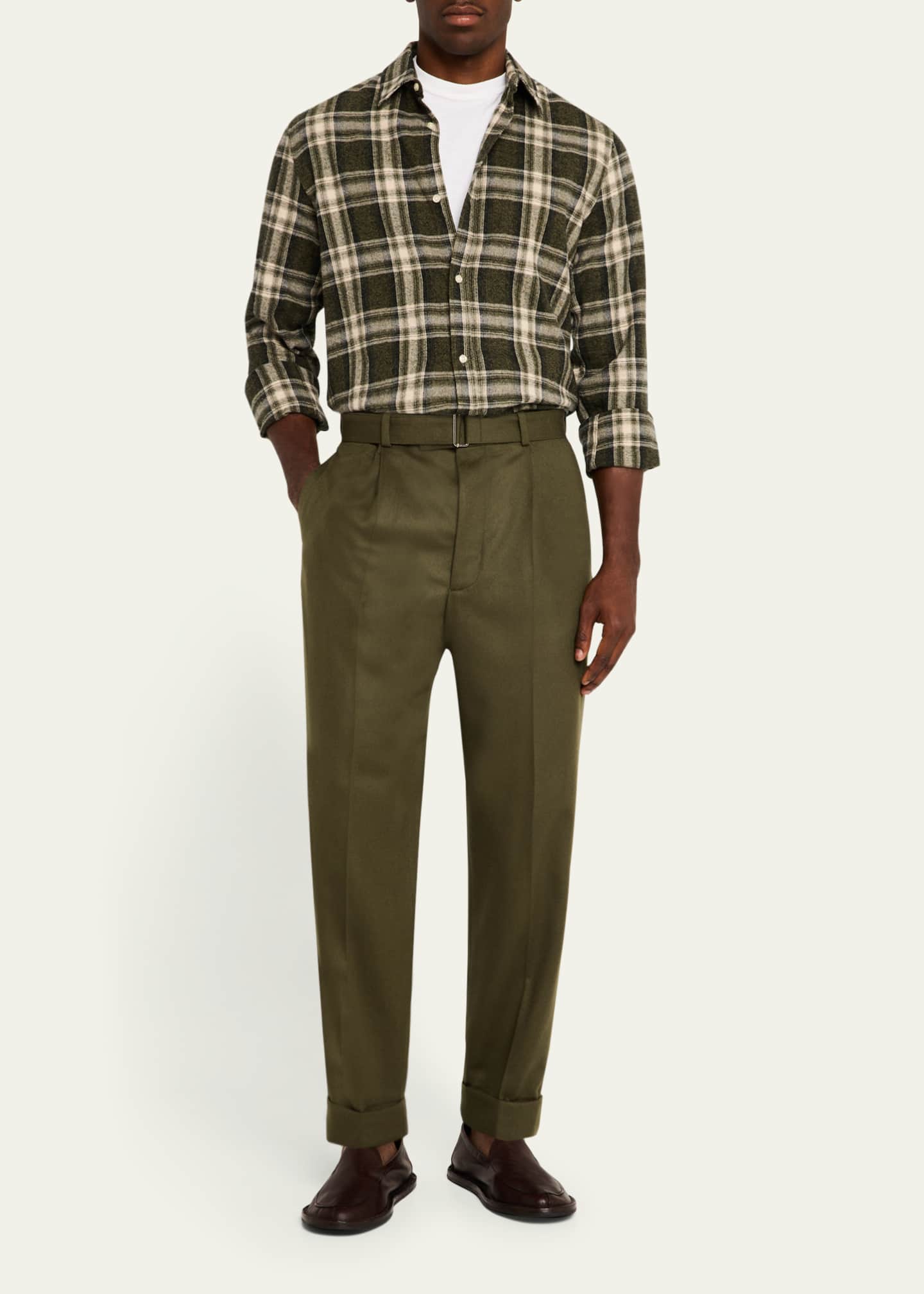 Officine Generale Men's Hugo Flannel Pants with Self Belt Image 2 of 5