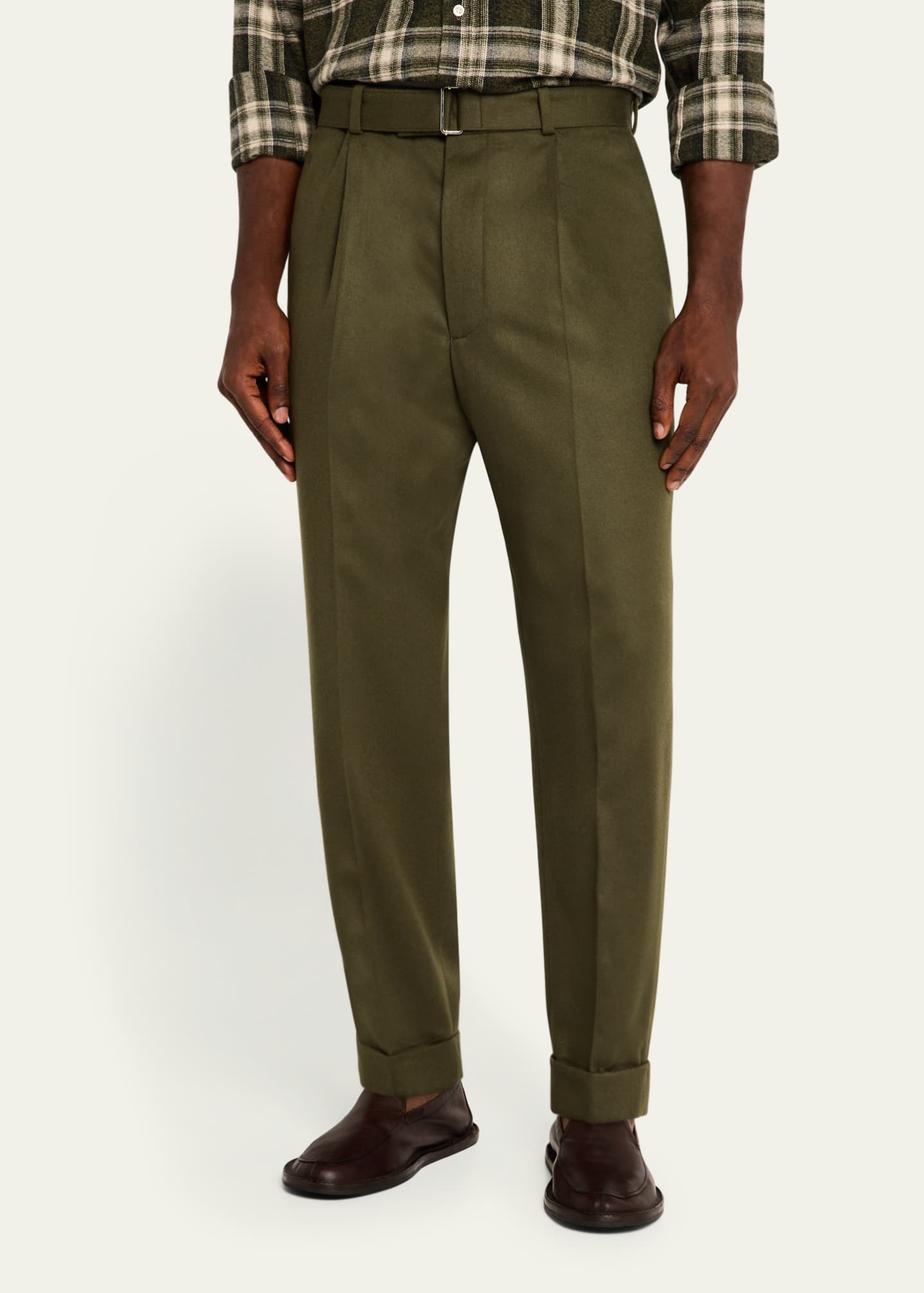 Officine Generale Men's Hugo Flannel Pants with Self Belt Image 4 of 5