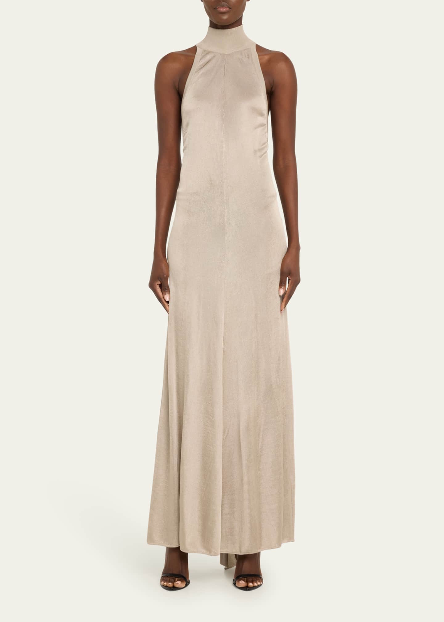 TOM FORD Mock-Neck Button Backless Knit Gown Image 2 of 5
