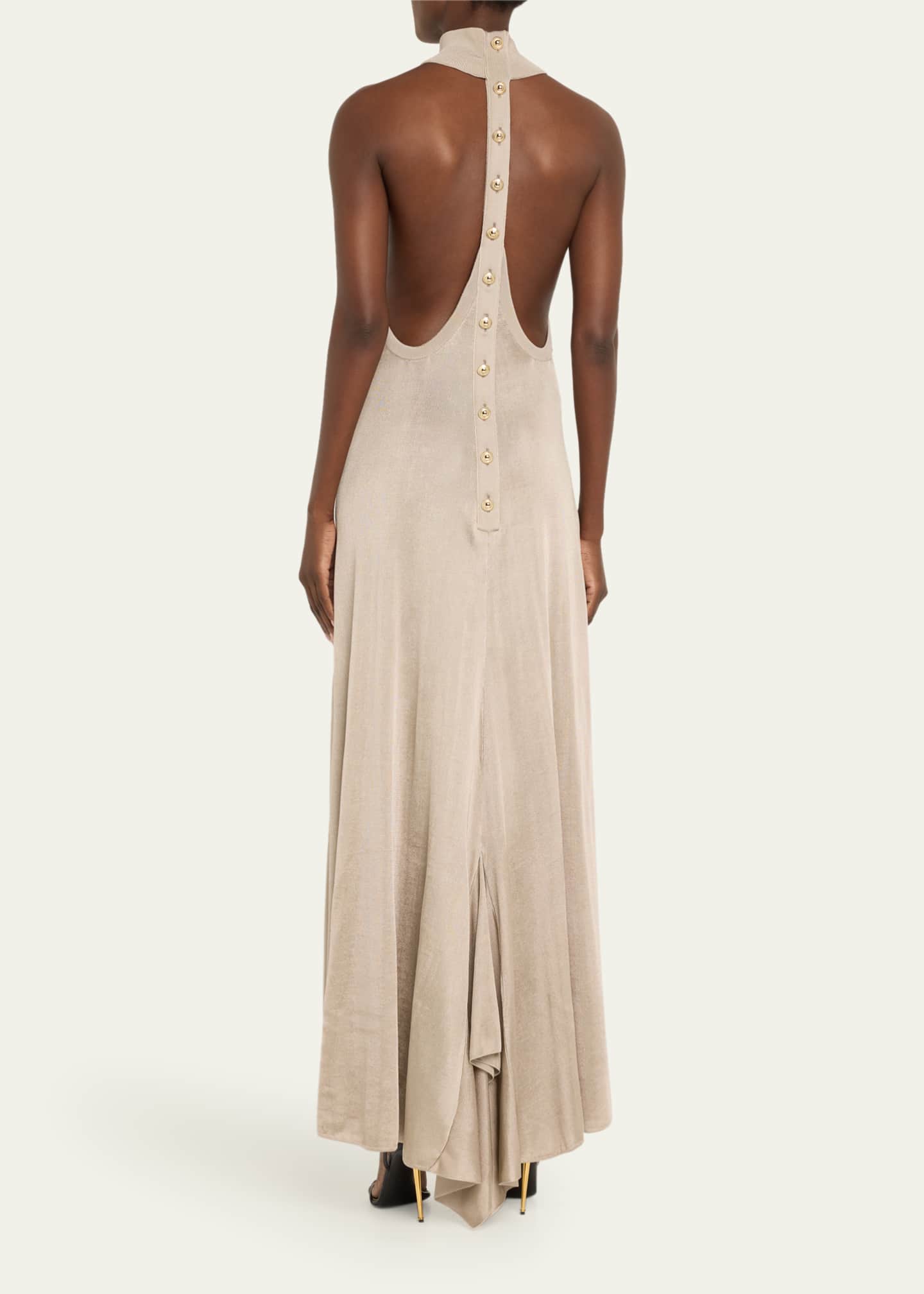 TOM FORD Mock-Neck Button Backless Knit Gown Image 3 of 5