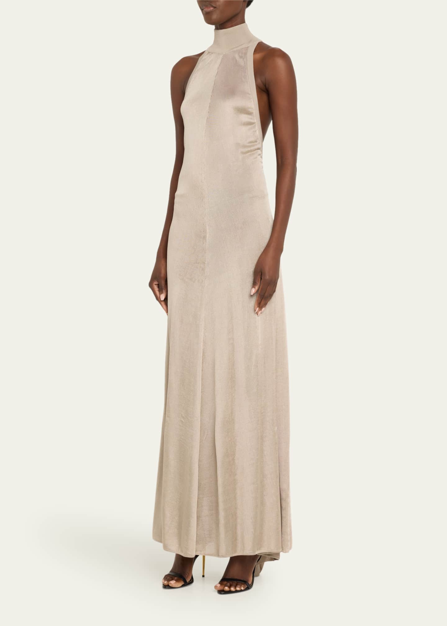 TOM FORD Mock-Neck Button Backless Knit Gown Image 4 of 5