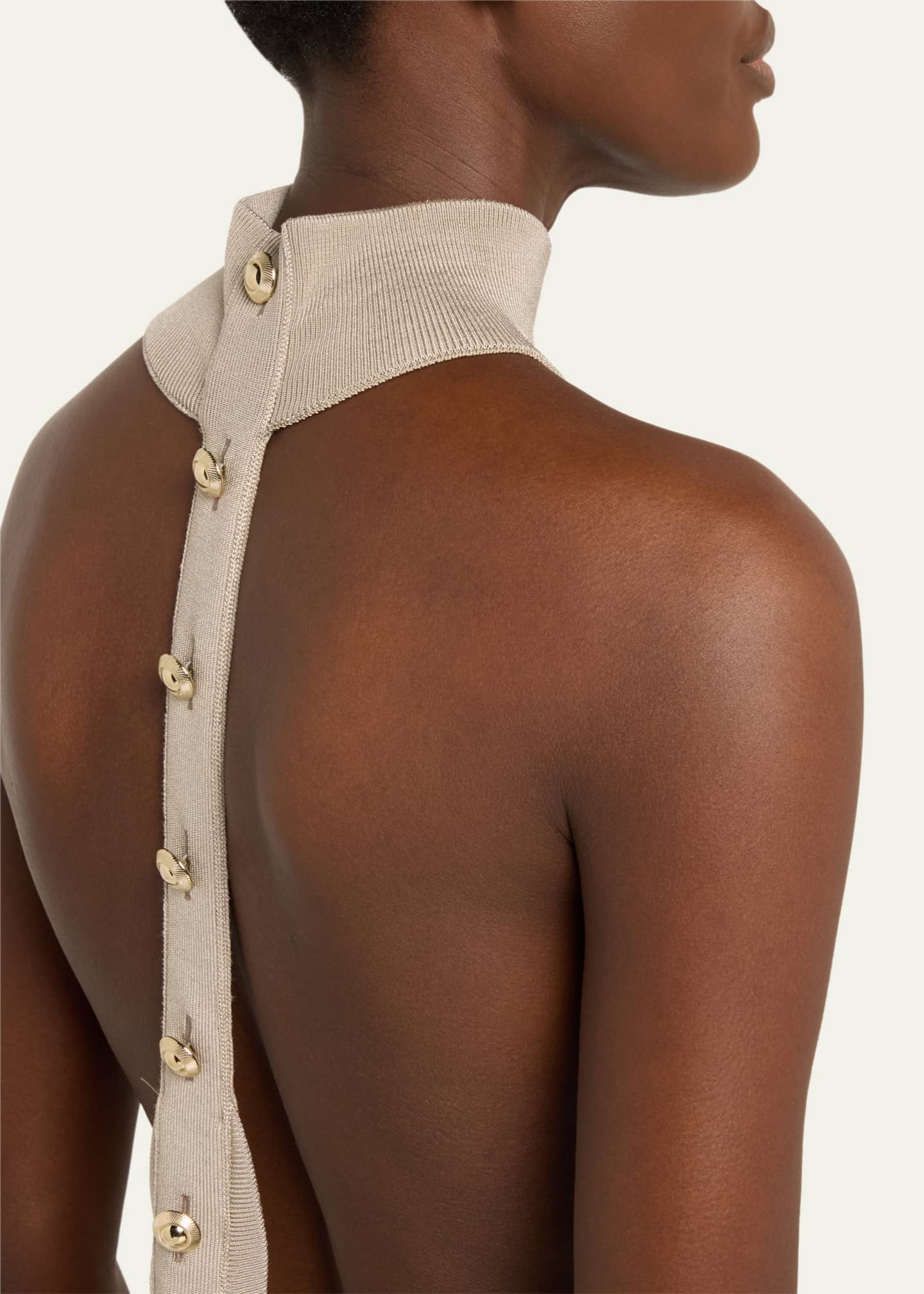TOM FORD Mock-Neck Button Backless Knit Gown Image 5 of 5