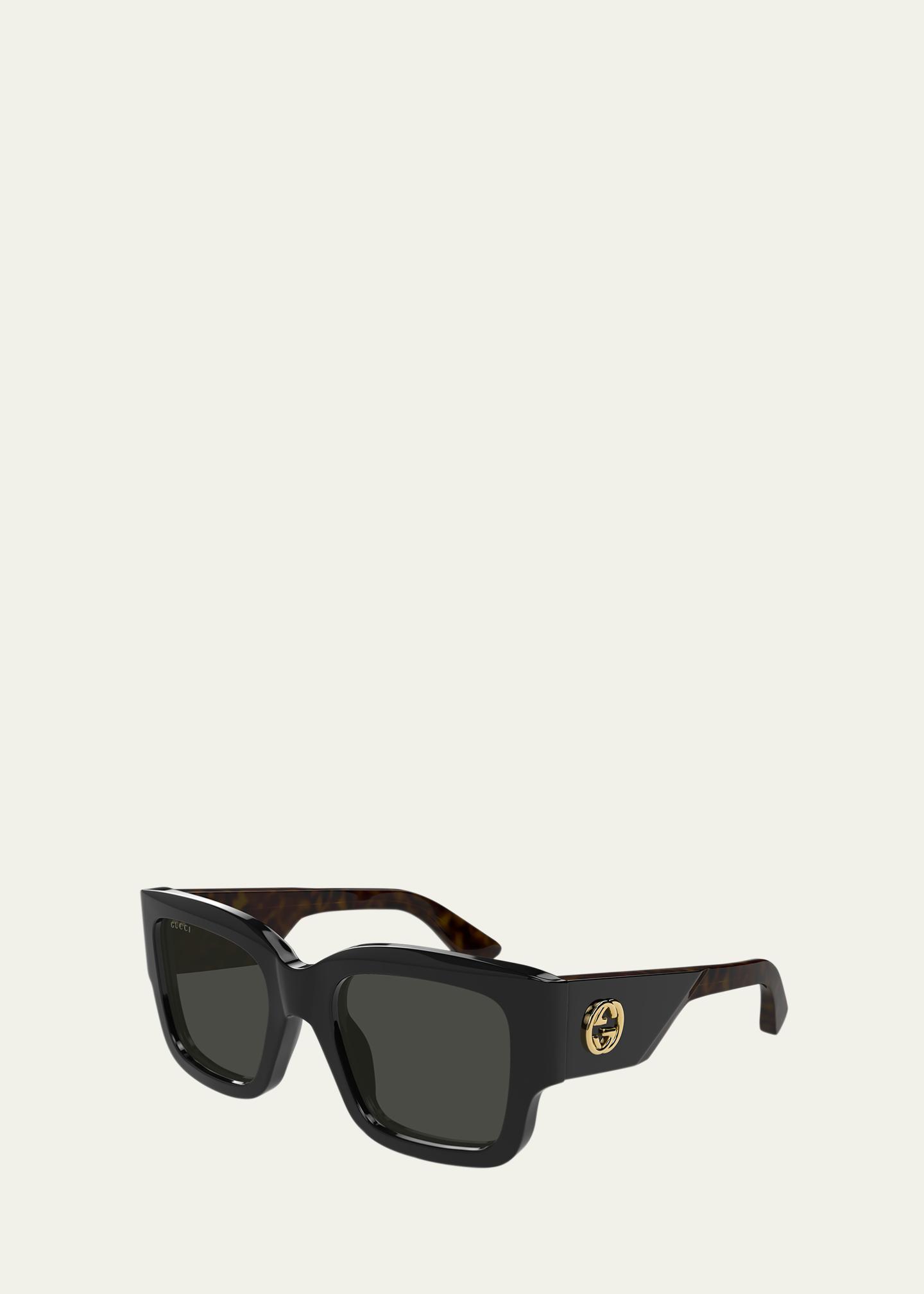 Gucci Black Oversized Rectangle Sunglasses Gucci Oversized Rectangle Acetate Sunglasses - Bergdorf Goodman main image 3