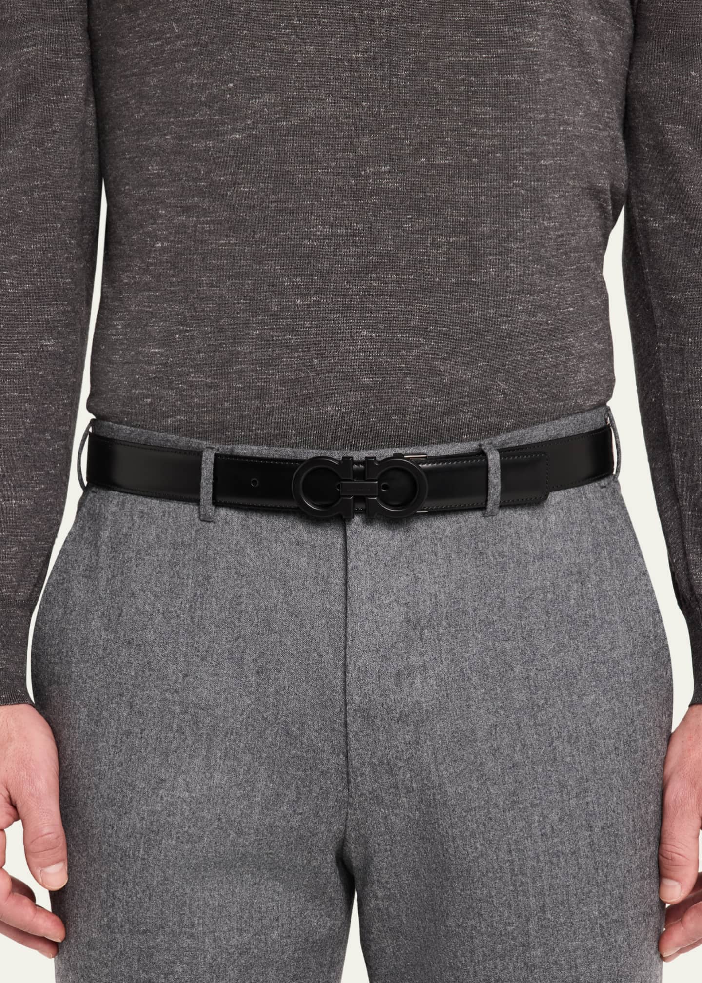 Ferragamo Men's Double Gancini Leather Belt Image 2 of 2