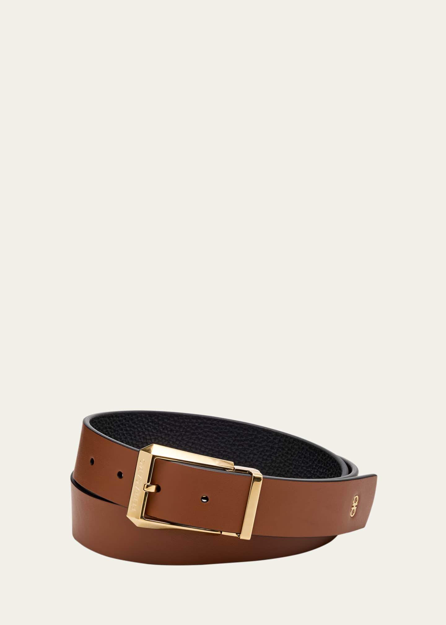 Ferragamo Men's Adjustable Reversible Hammered Leather Belt Image 3 of 3
