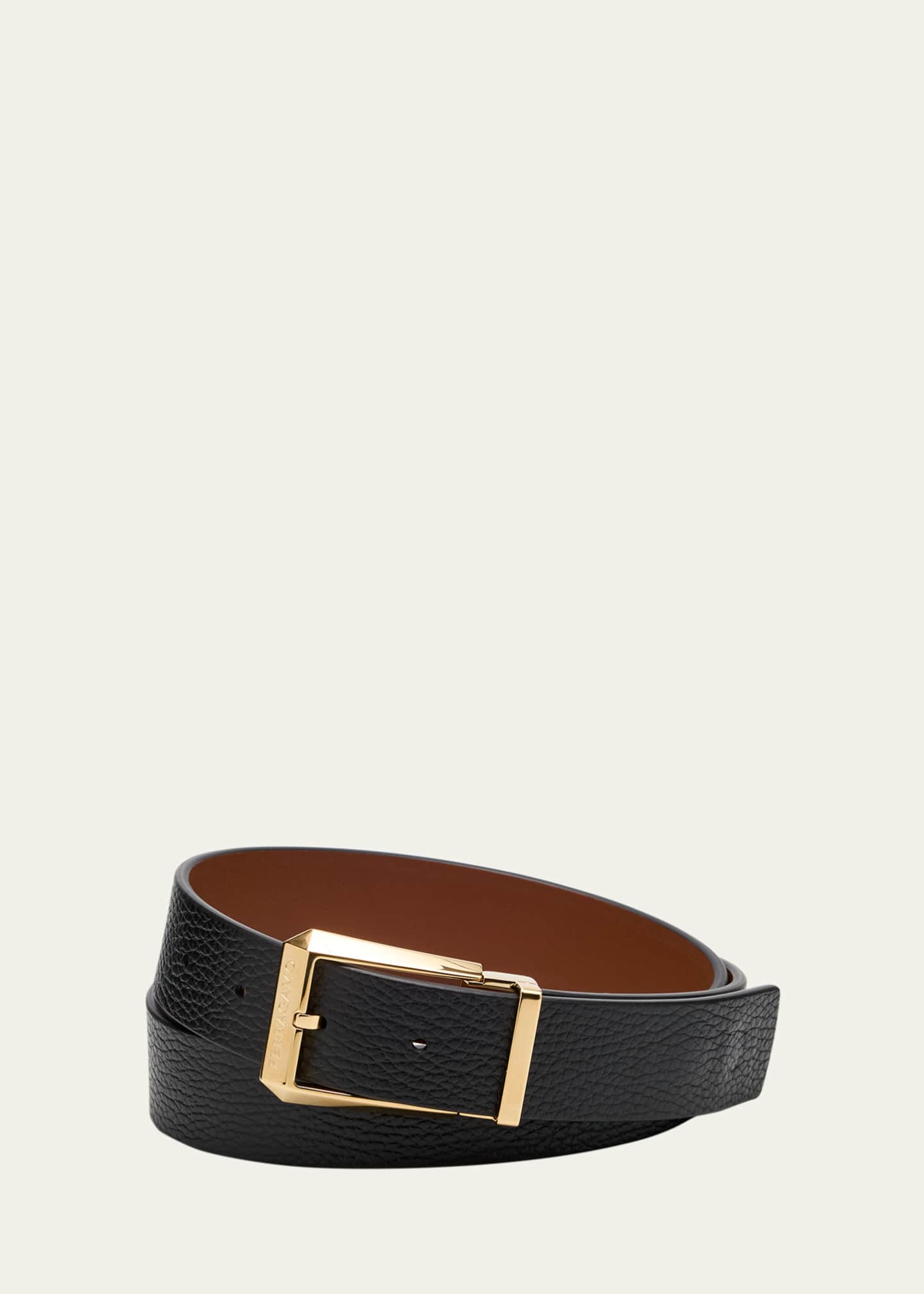 Ferragamo Men's Adjustable Reversible Hammered Leather Belt Image 1 of 3