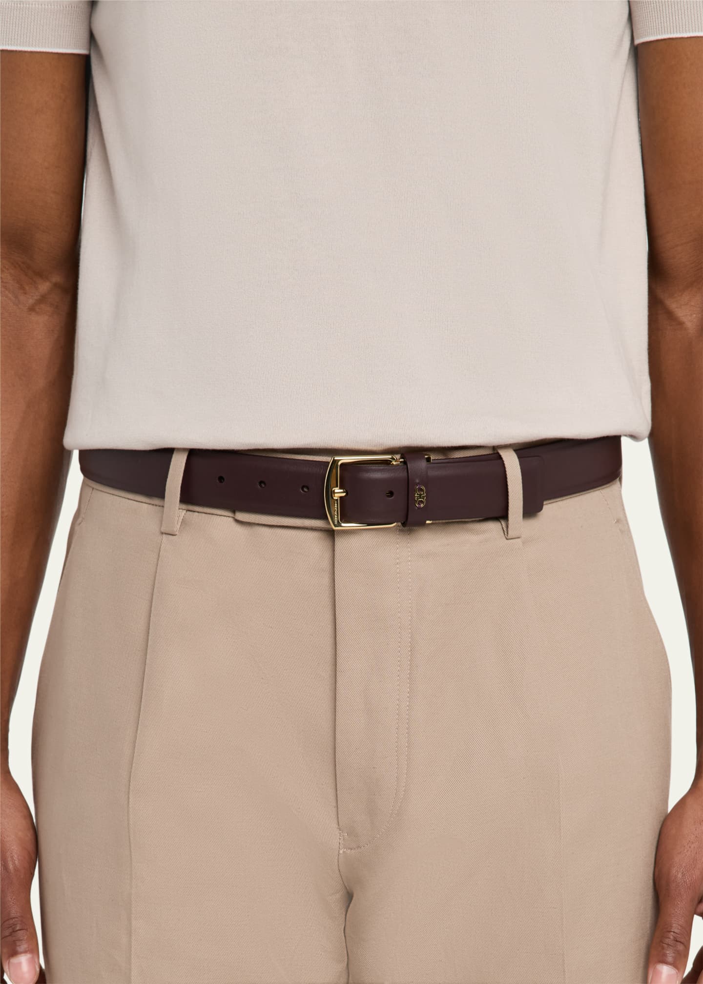 Ferragamo Men's Reversible Hammered Leather Belt Image 2 of 2