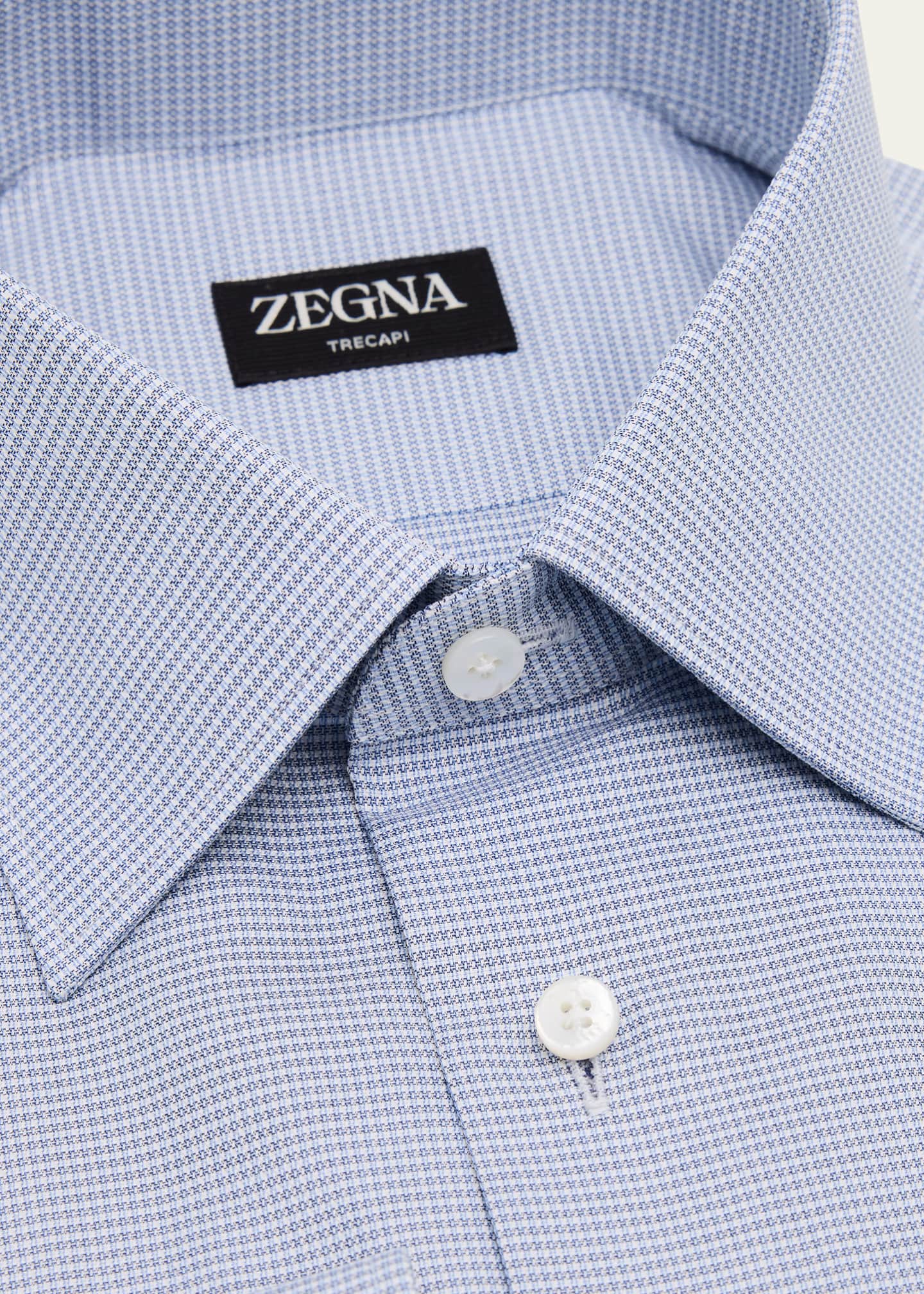 ZEGNA Men's Trecapi Cotton Micro-Pattern Dress Shirt Image 2 of 2