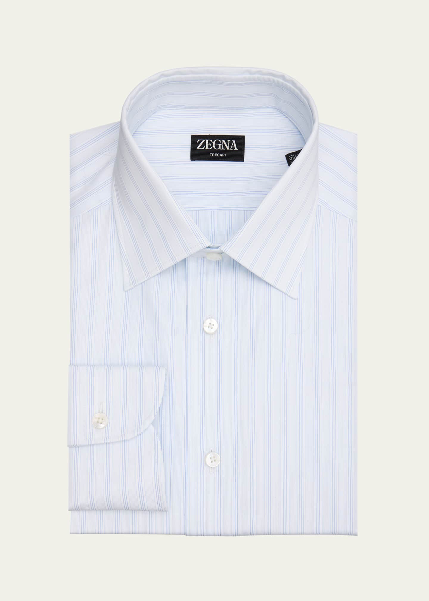 ZEGNA Men's Trecapi Cotton Multi-Stripe Dress Shirt Image 1 of 2